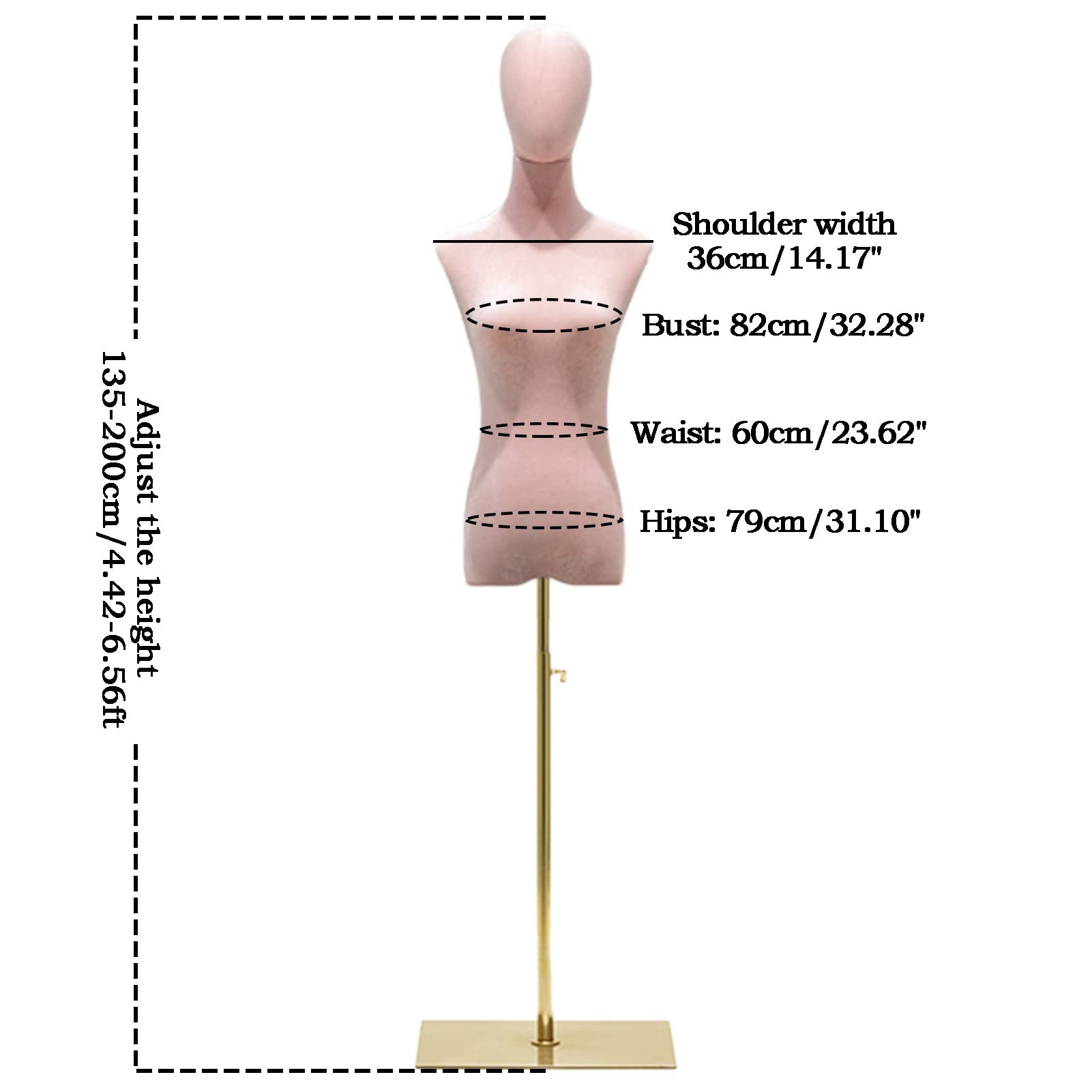 Pink Velvet Female Dress Form with Metal Stand - Adjustable Mannequin for Clothing Retail, Online Boutiques & Trade Shows | Perfect for Jewelry Display, Craft Shows & Fashion Merchandising
