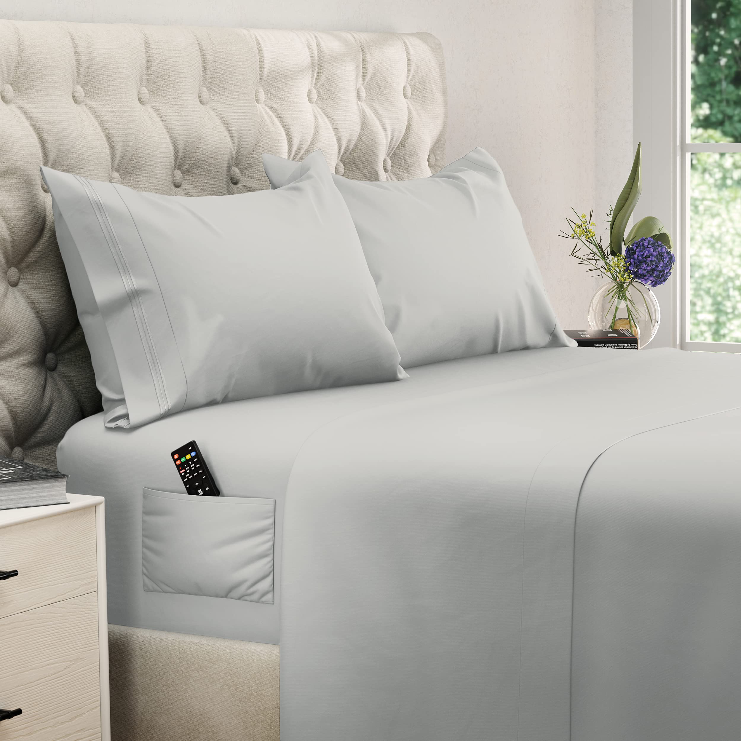 Cooling California King Sheet Set - 4pc Deep Pocket Bed Sheets up to 15