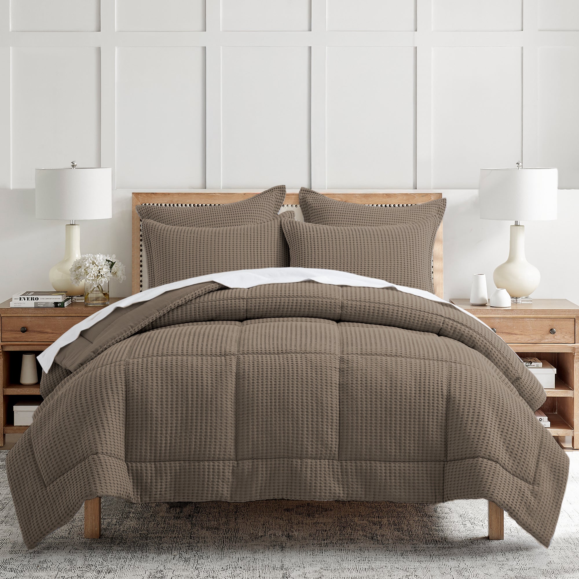 Mills Waffle Latte Comforter Set - Soft & Cozy King/Queen Size Bedding Set for All Seasons | Perfect for Bedroom, Guest Room & Dorm Decor