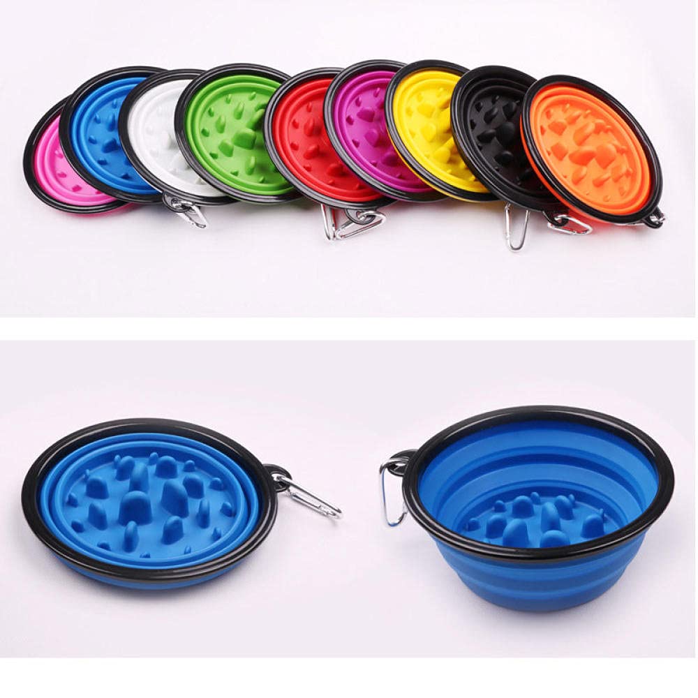 Foldable Slow Feeder Pet Bowls - 2 Pack Portable Travel Dog & Cat Water Food Dishes - Anti-Bloat L Size Orange Bowls for Puppy Feeding at Home or Outdoor Adventures