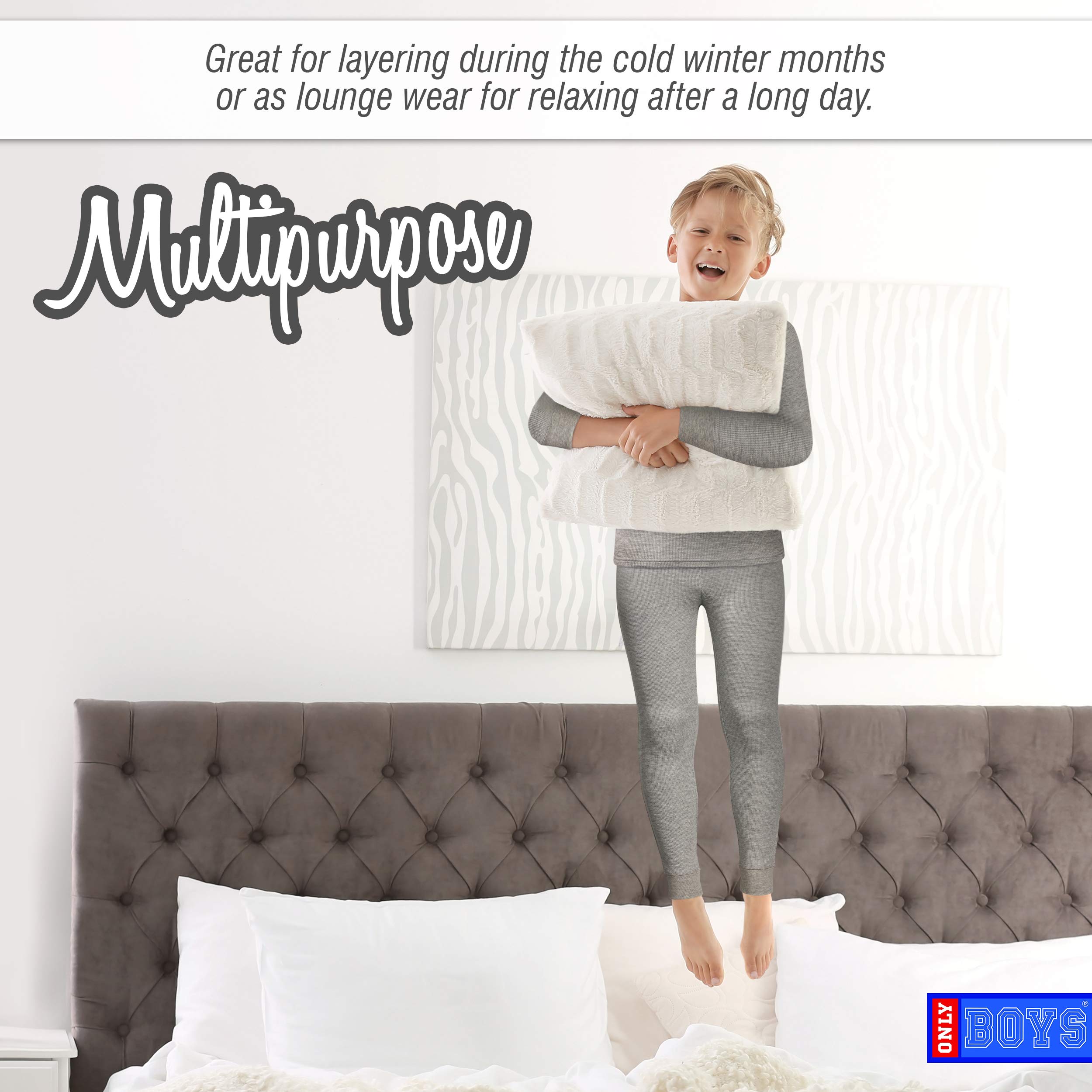 ONLY BOYS' Thermal Underwear Set - 4 Piece Waffle Knit Top & Long Johns (2T-16) | Winter Base Layer for Kids | Cold Weather Outfit for School & Outdoor Activities