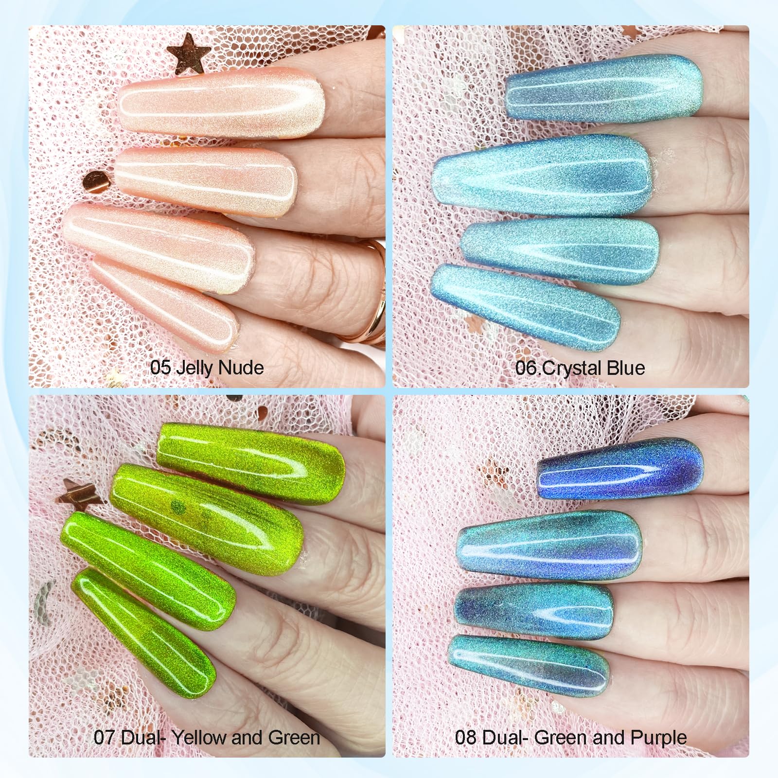 NAILGIL Magnetic Cat Eye Gel Nail Polish - Jelly Blue Galaxy Holographic Soak Off UV/LED Gel - Professional Salon Quality for DIY Nail Art at Home | Perfect for Manicures, Parties & Special Occasions