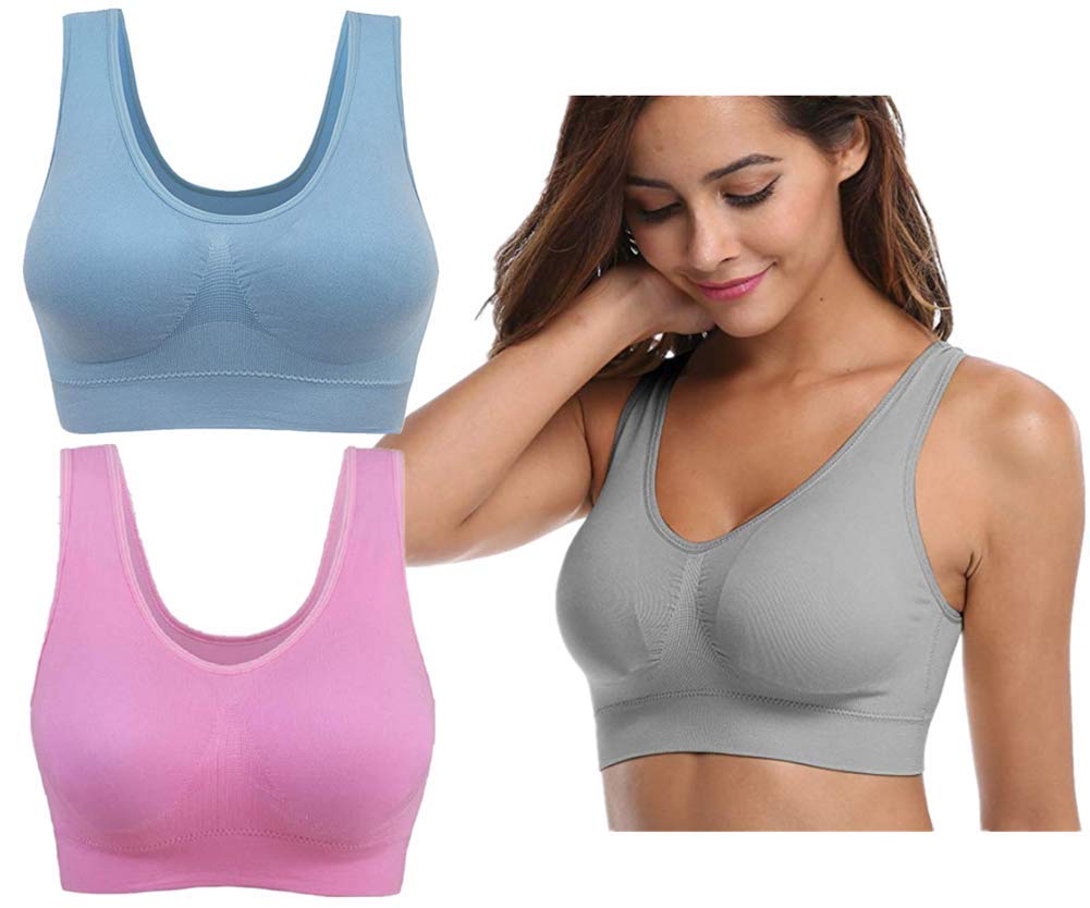 MOONMALLS Women's Seamless Wireless Bras 3 Pack - Comfortable Strapy Everyday Sports Bras for Yoga, Gym & Lounge Wear