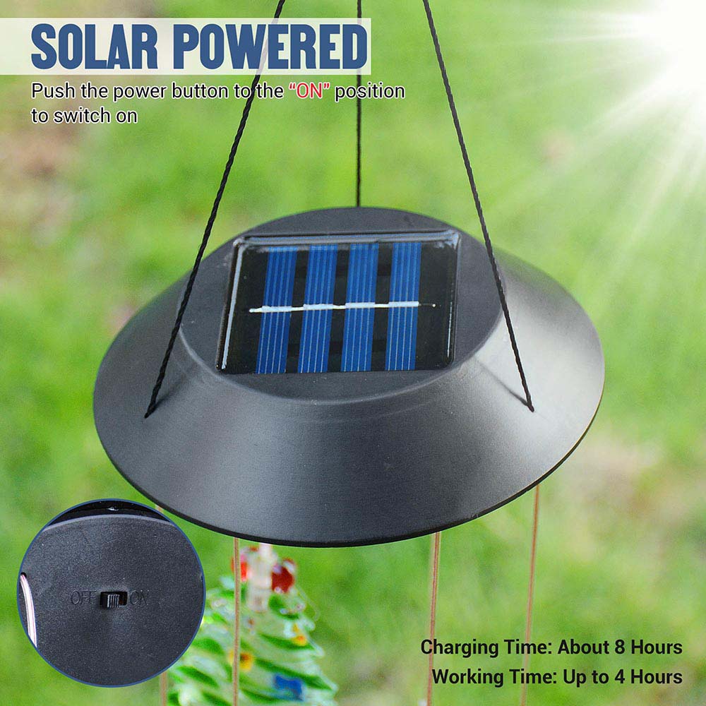 Solar LED Christmas Tree Wind Chime Outdoor Decor - Waterproof Hanging Garden Lights for Patio, Yard & Holiday Decoration