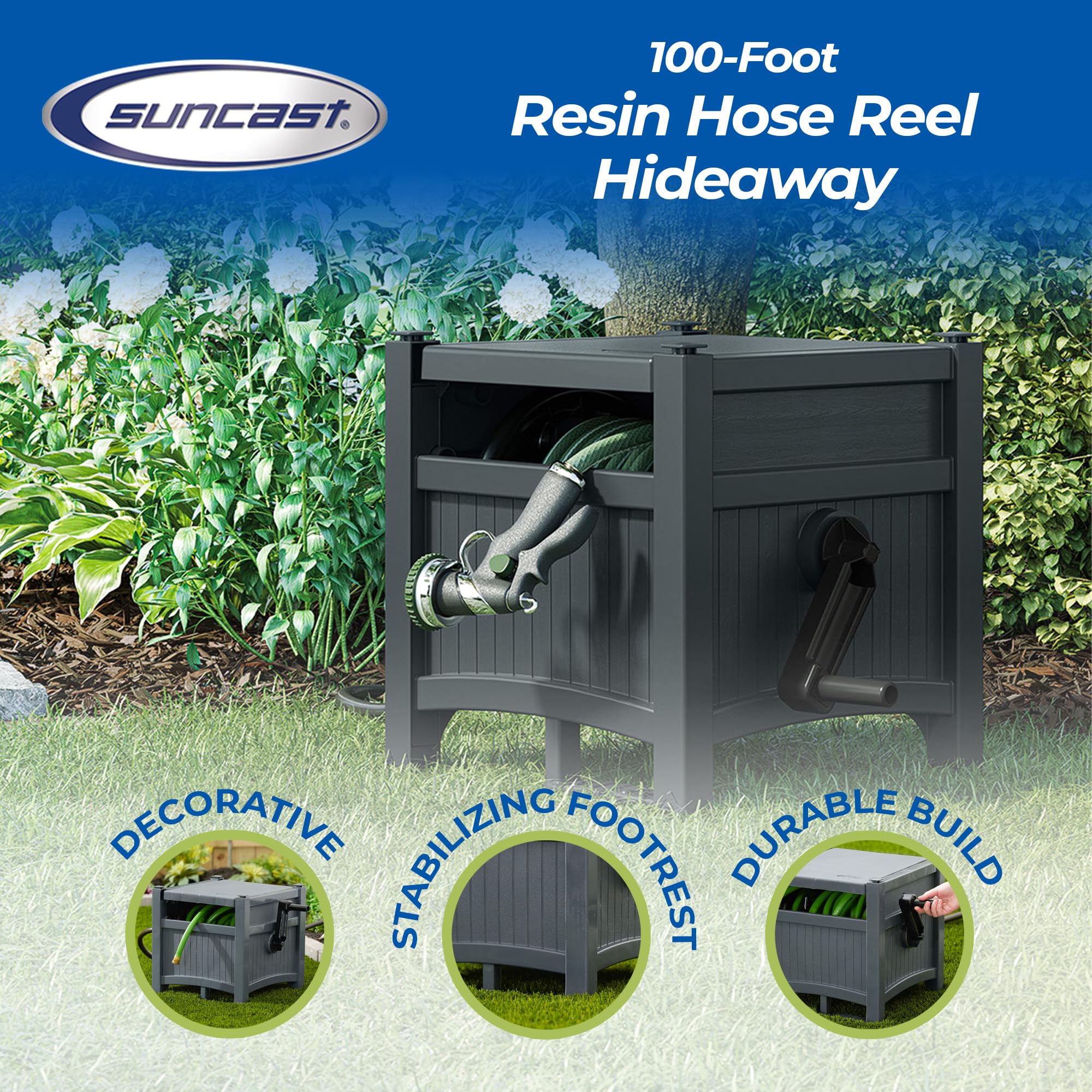 Suncast Hideaway Garden Hose Reel - 100' Capacity for 5/8
