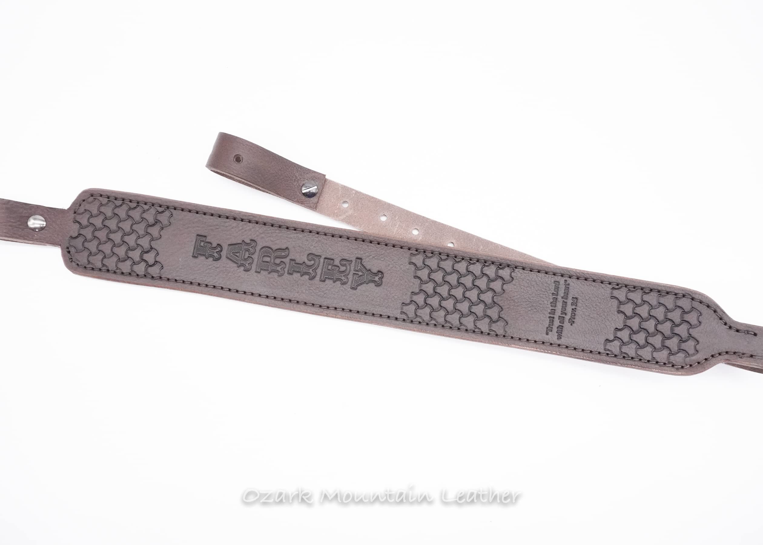Customizable Leather Rifle Gun Sling - Padded & Skinny Style - Hand-Tooled Chocolate Brown - Hunting, Shooting & Outdoor Sports Accessory