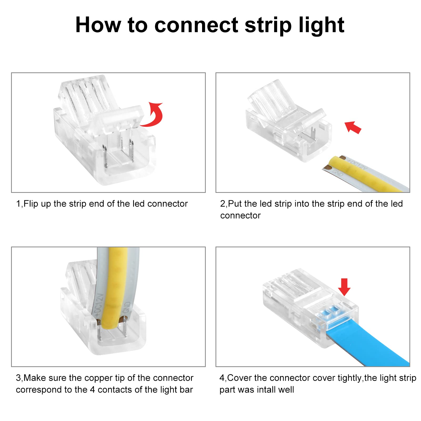 RGBZONE 10Pcs 2 Pin 8mm COB LED Connectors - Solderless LED Strip to Wire Connector for 8mm COB LED Strip Lights, 36V 5A, Gapless Connection - Perfect for Home Lighting, DIY Projects, and Commercial LED Installations