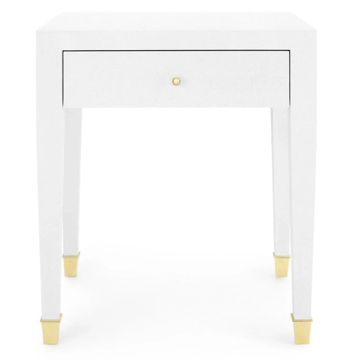 Claudette Cream 1-Drawer Side Table with Brass Hardware - Perfect for Living Room, Bedroom, or Office Nightstand
