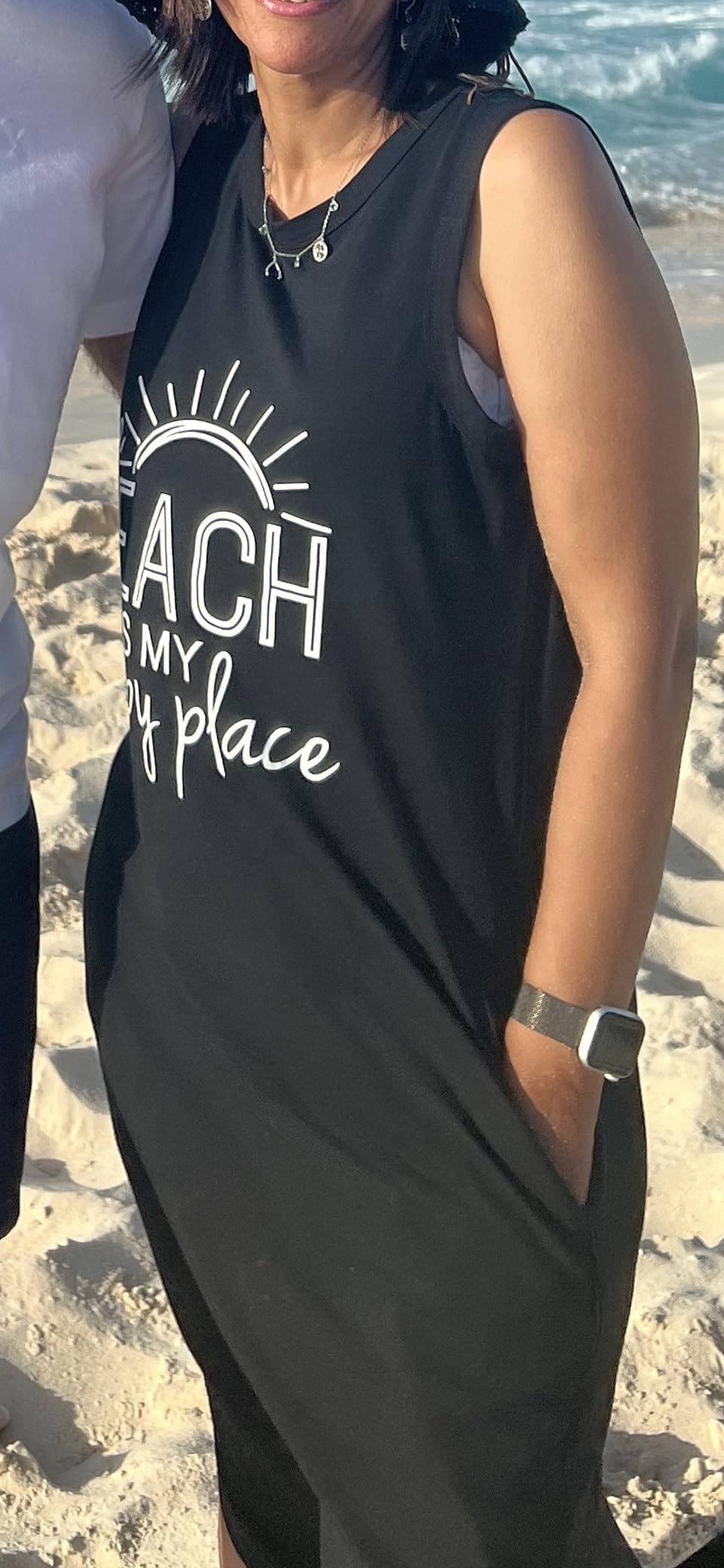 Women's Casual Sleeveless Graphic Print Summer Beach Dress with Pockets - Flowy Long Sundress Cover Up for Vacation, Pool Party & Tropical Getaways