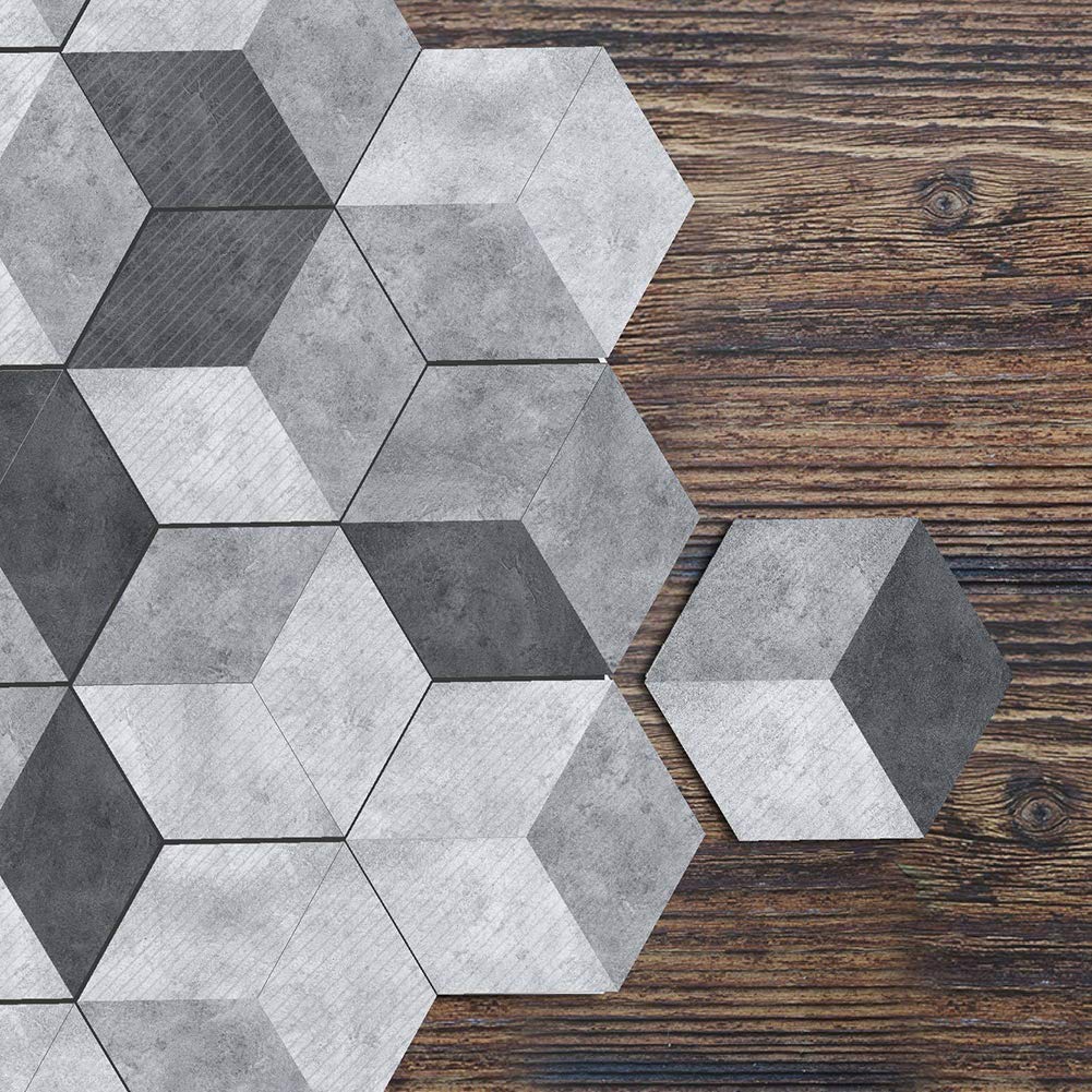 Hexagon Concrete Tile Stickers - Industrial Cement Style Grey Peel and Stick Floor Tiles for Bathroom, Kitchen, Home - Anti-Skid & Durable DIY Wall Decals | Perfect for Home Renovation, Rental Upgrades & Commercial Spaces