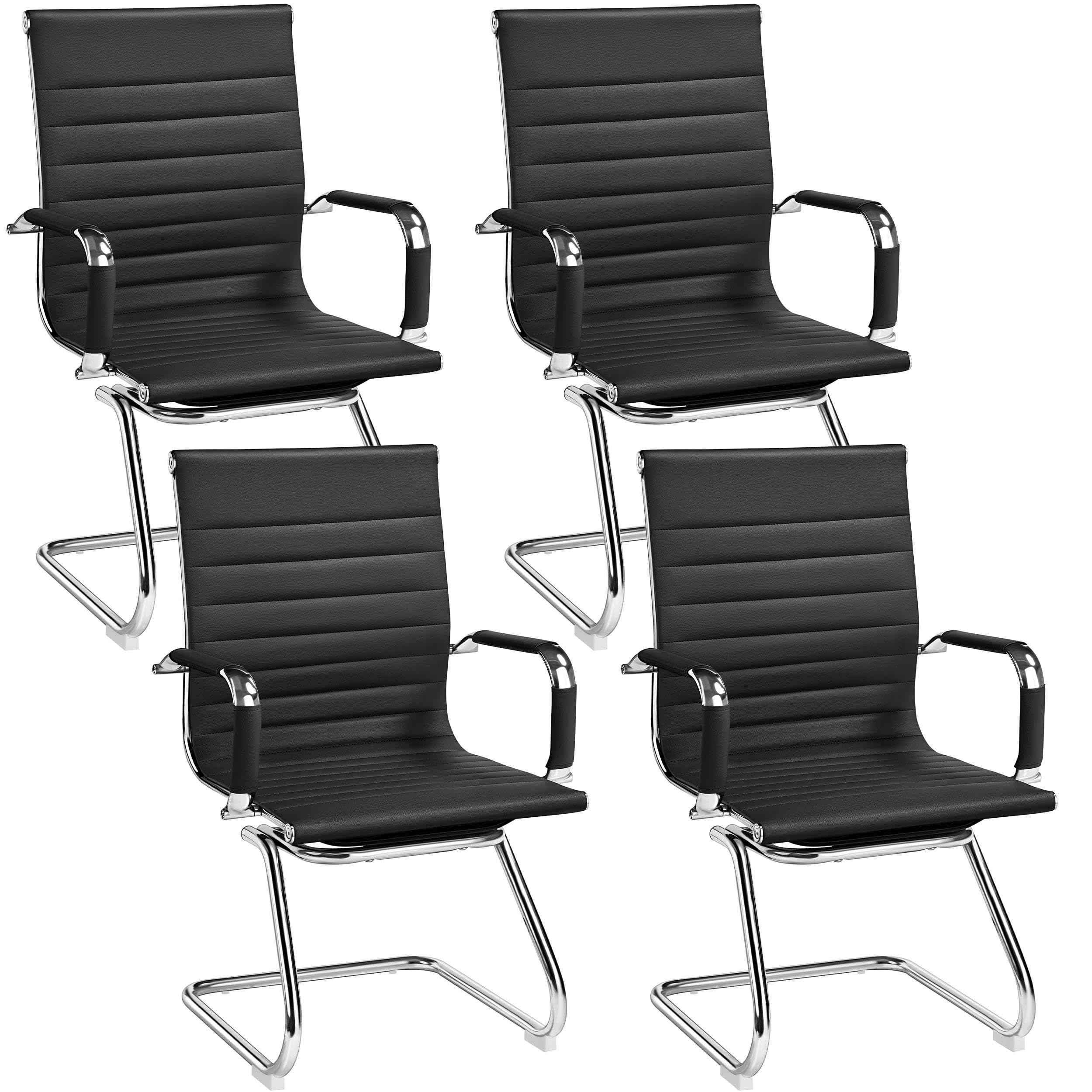 Yaheetech 4-Pack Black Faux Leather Office Reception Chairs - Mid Back Ergonomic Guest Chairs Without Wheels for Conference Rooms, Waiting Areas & Lobby Seating