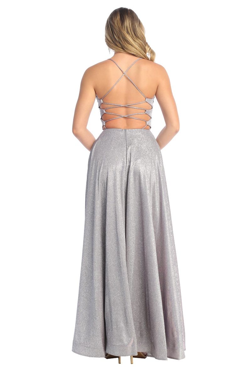 Cindy Collection 1774 Sparkling A-Line Dress with Slit Leg & Pockets - Elegant Party, Wedding Guest & Evening Occasion Wear