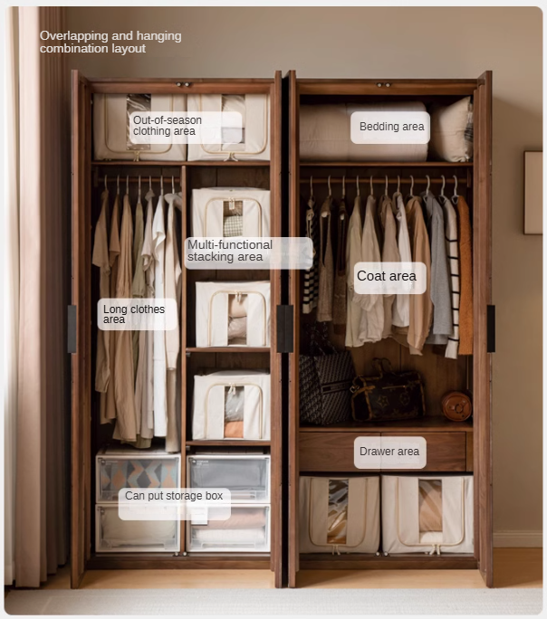 Premium Black Walnut Solid Wood Wardrobe Closet - Spacious Storage for Bedroom, Walk-In Closet & Guest Room Organization