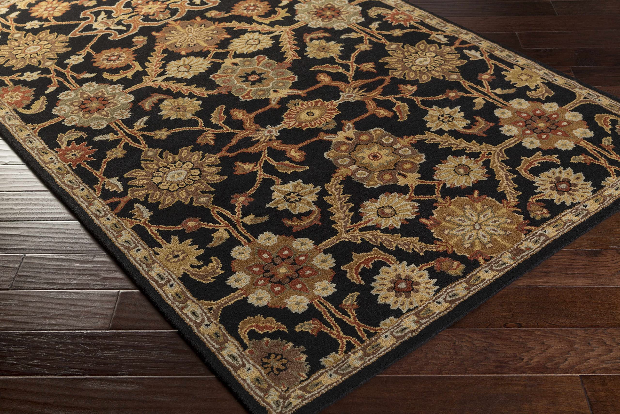 Hauteloom Salix Wool Area Rug for Living Room & Bedroom - Traditional Design in Black, Brown, Red - 6' Round - Soft & Durable Home Decor for Cozy Spaces