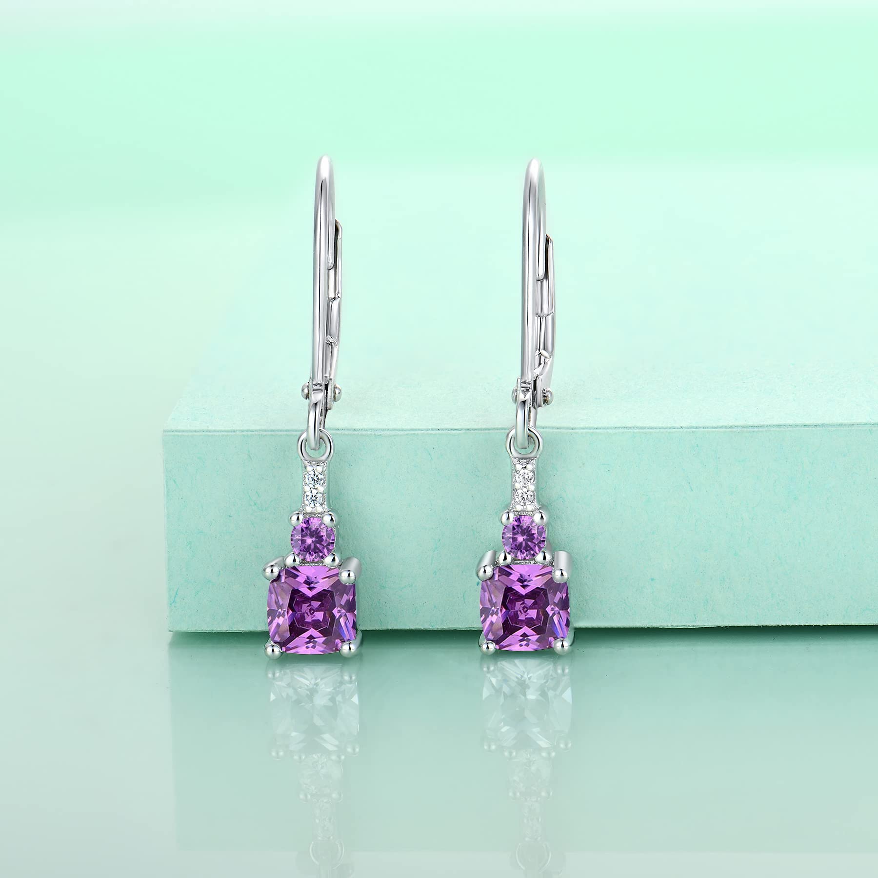 Starchenie 925 Sterling Silver Princess Cut Dangle Earrings for Women - Elegant Leverback Gemstone Jewelry for Parties, Weddings & Special Occasions