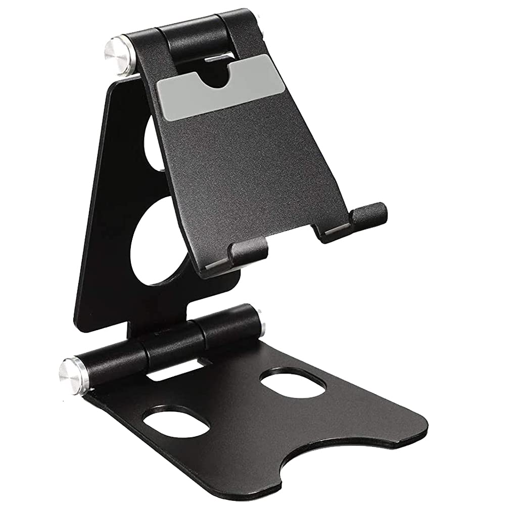 Foldable Phone Stand - Universal Adjustable Phone Holder Dock for iPhone, iPad, Android Smartphones & Tablets | Portable Desktop Stand for Work, Video Calls, Watching Movies (Black)