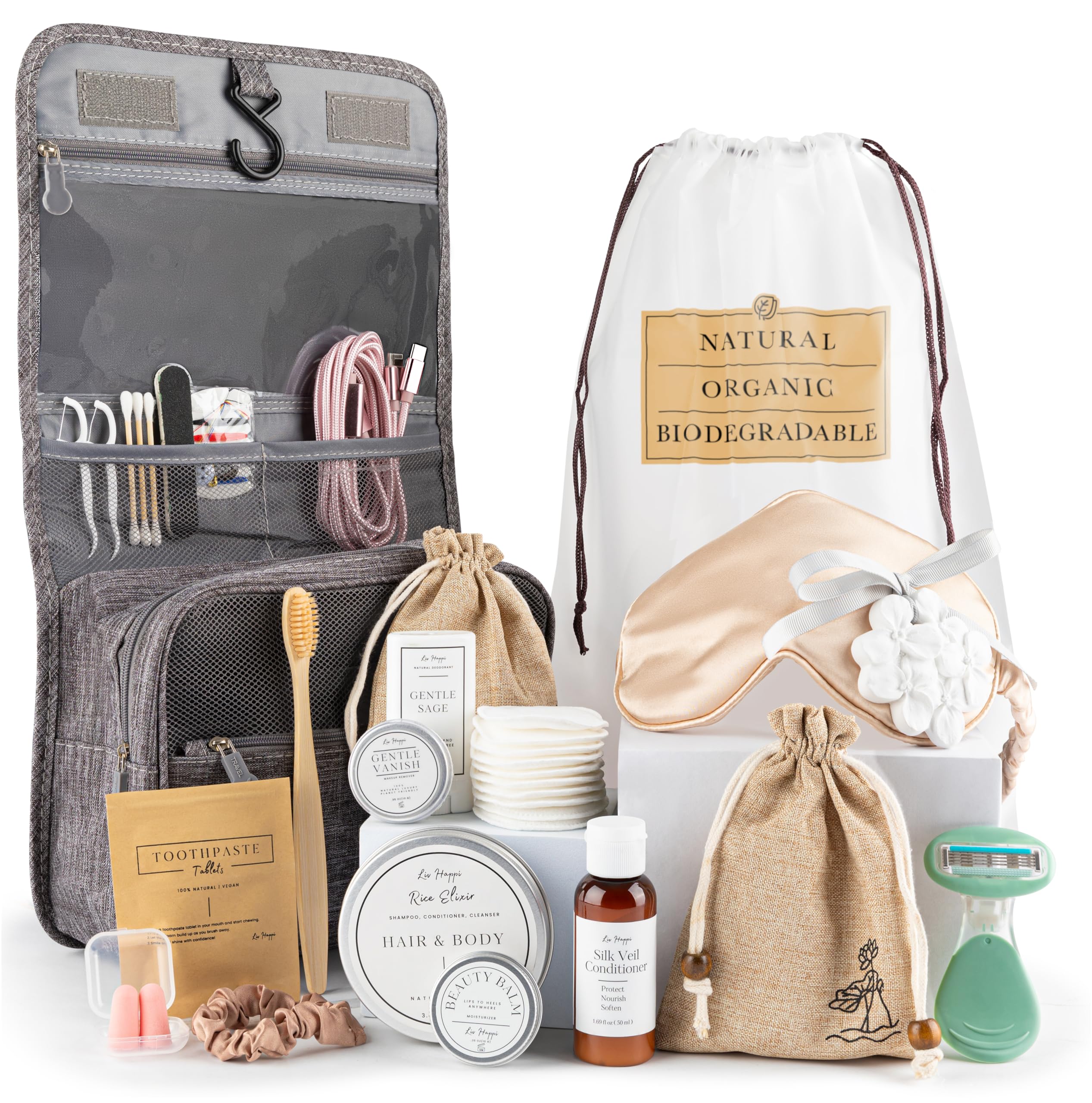 Luxury Spa Travel Gift Box for Women - Organic Natural Mini Toiletries Set, Honeymoon & Vacation Essentials, Bridesmaid Gifts, Postpartum Care, Hospital Recovery & Self Care Package | Perfect for Travel, Spa Days, Bridal Showers & Get Well Soon Gifts