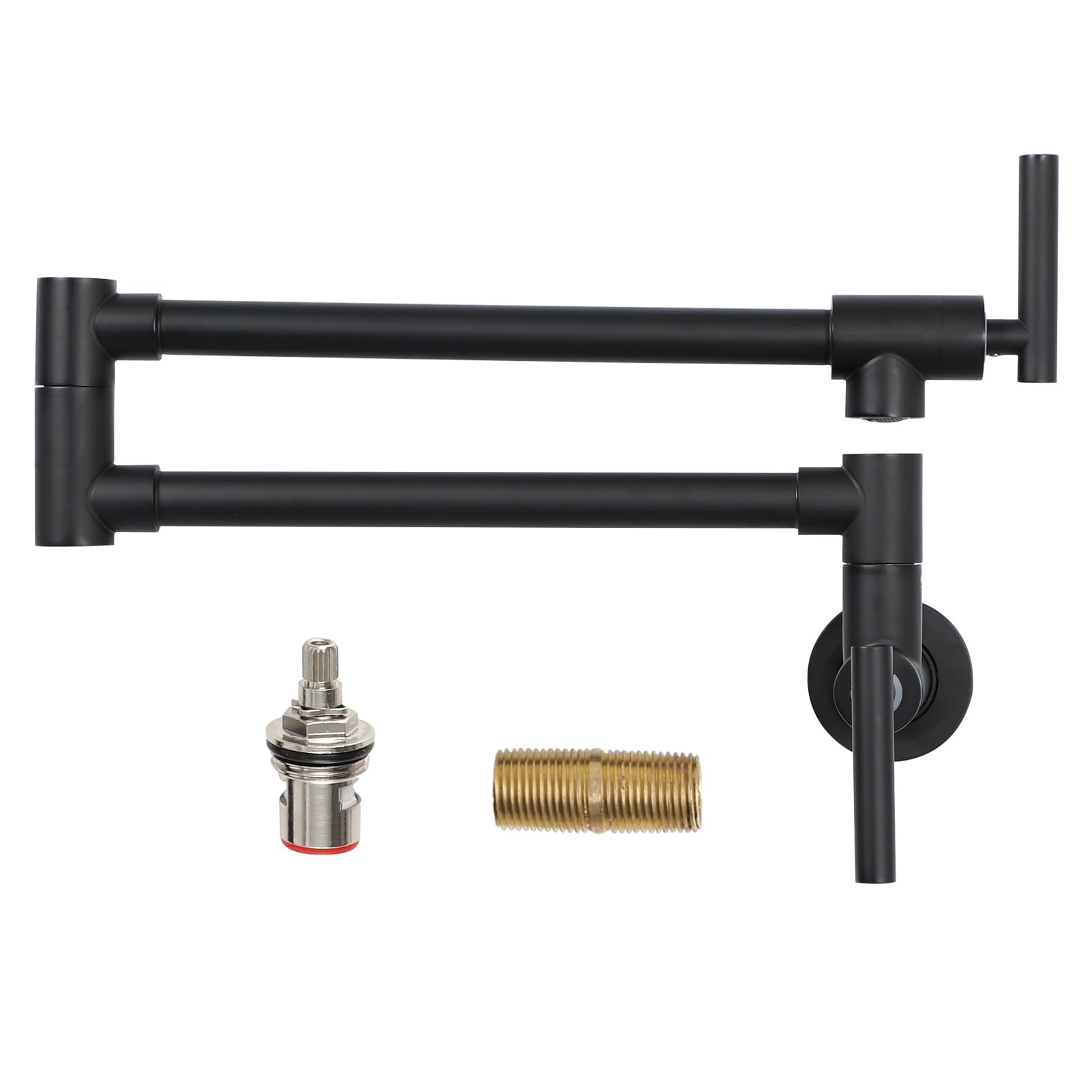 Sarlai Matte Black Wall Mounted Pot Filler Faucet - Stainless Steel Swing Arm Kitchen Faucet with Dual Handles & Folding Design for Easy Cooking & Large Pots - Perfect for Modern Kitchens, Restaurants & Home Chefs
