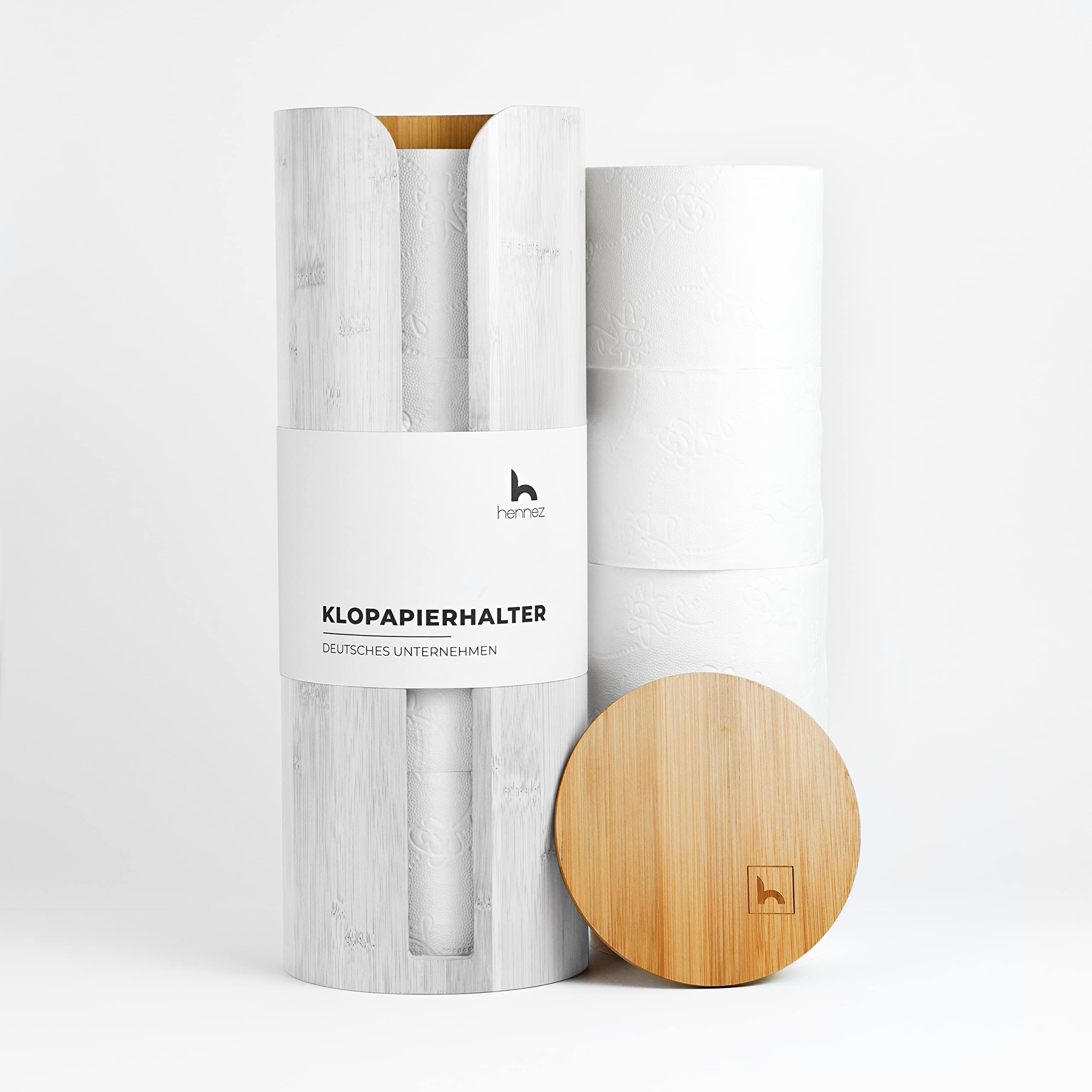 Hennez Bamboo Toilet Paper Holder with Lid - 4 Roll Storage Organizer - Natural Wood Bathroom Tissue Dispenser | Perfect for Bathroom, Vanity, and RV Organization