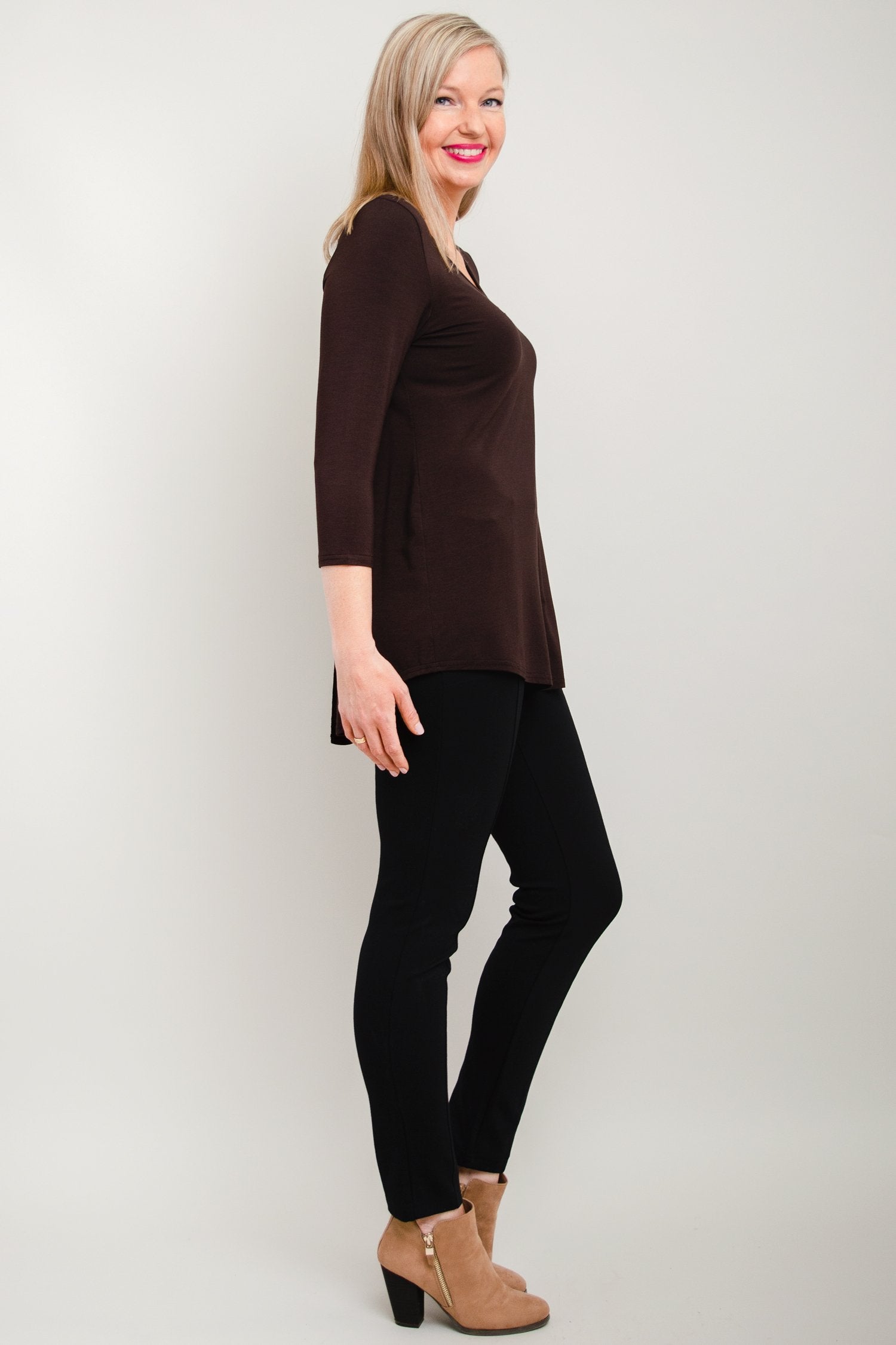 Franny Top Women's Coffee Color Bamboo Fabric Blouse - Soft & Breathable for Casual Wear, Office & Summer Outfits