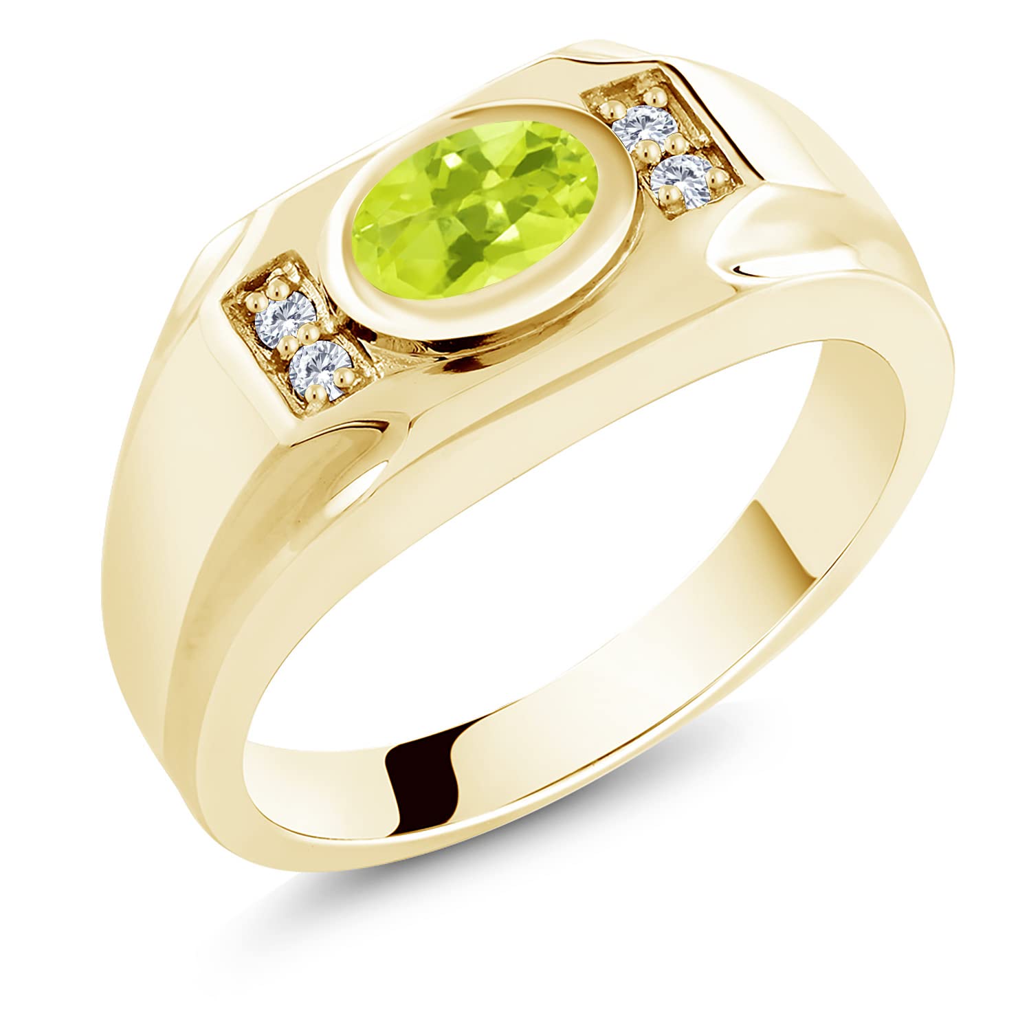 18K Gold Plated Men's Ring with Lemon Quartz & Moissanite for Formal Wear