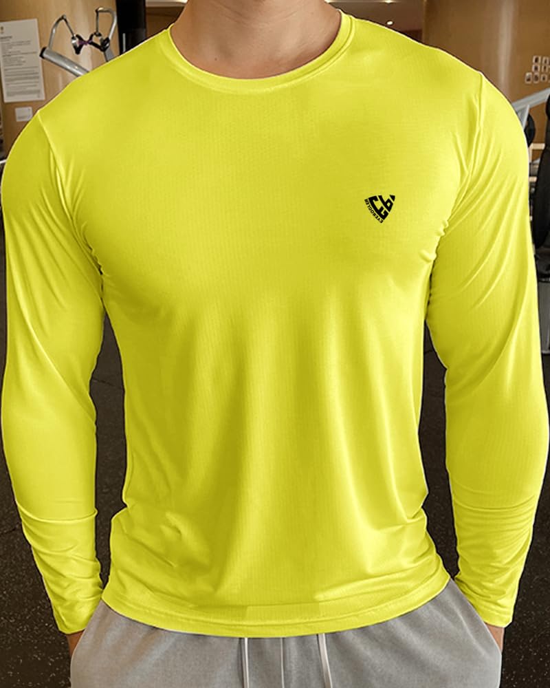 EYEBOGLER Men's Round Neck Full Sleeve Active T-Shirt - Breathable Regular Fit Workout Tee for Gym, Running & Casual Wear