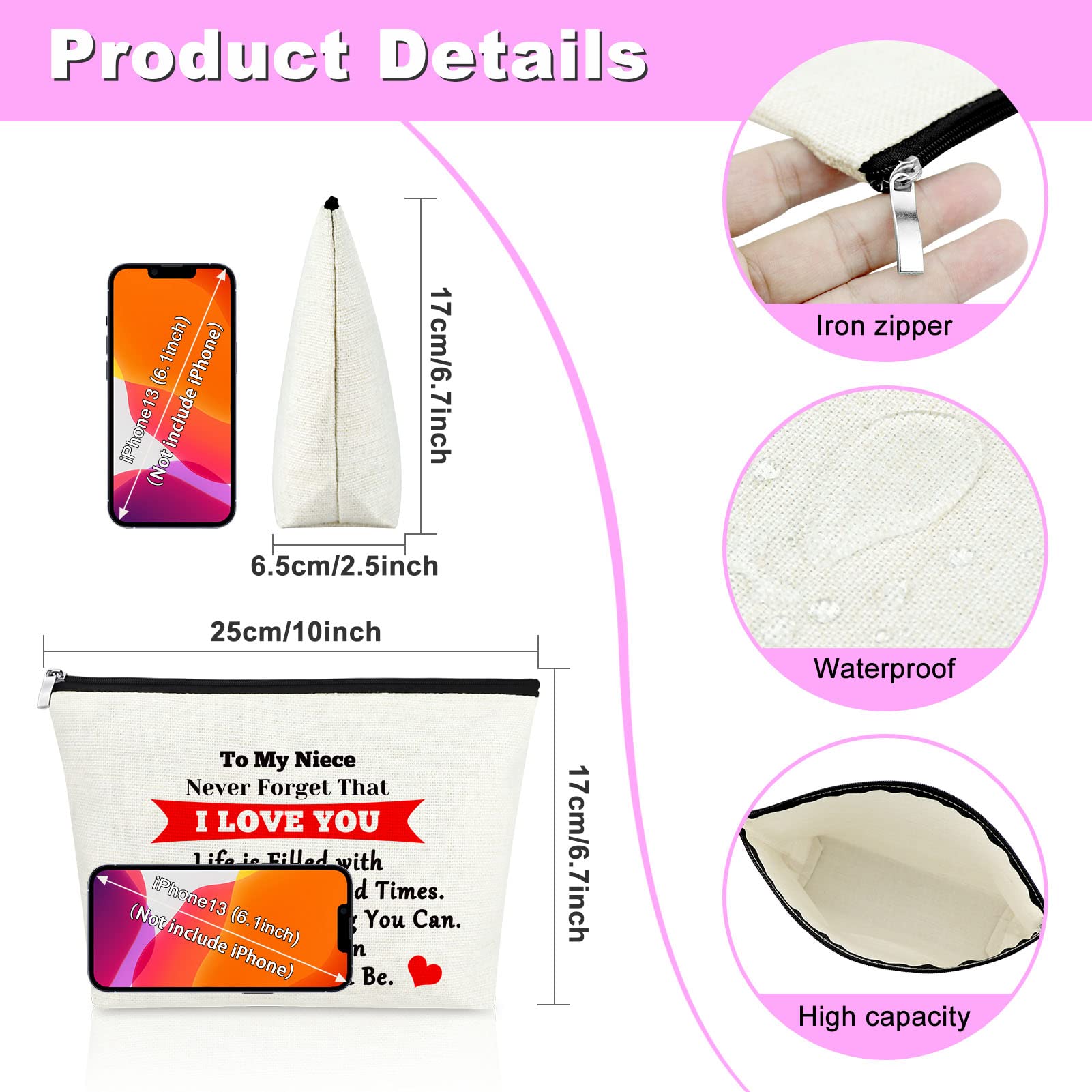 Personalized Makeup Bag for Niece - Cute Cosmetic Travel Pouch Gift from Aunt | Birthday, Christmas, Graduation Present for Adult Niece | Perfect for Travel, Daily Use & Special Occasions