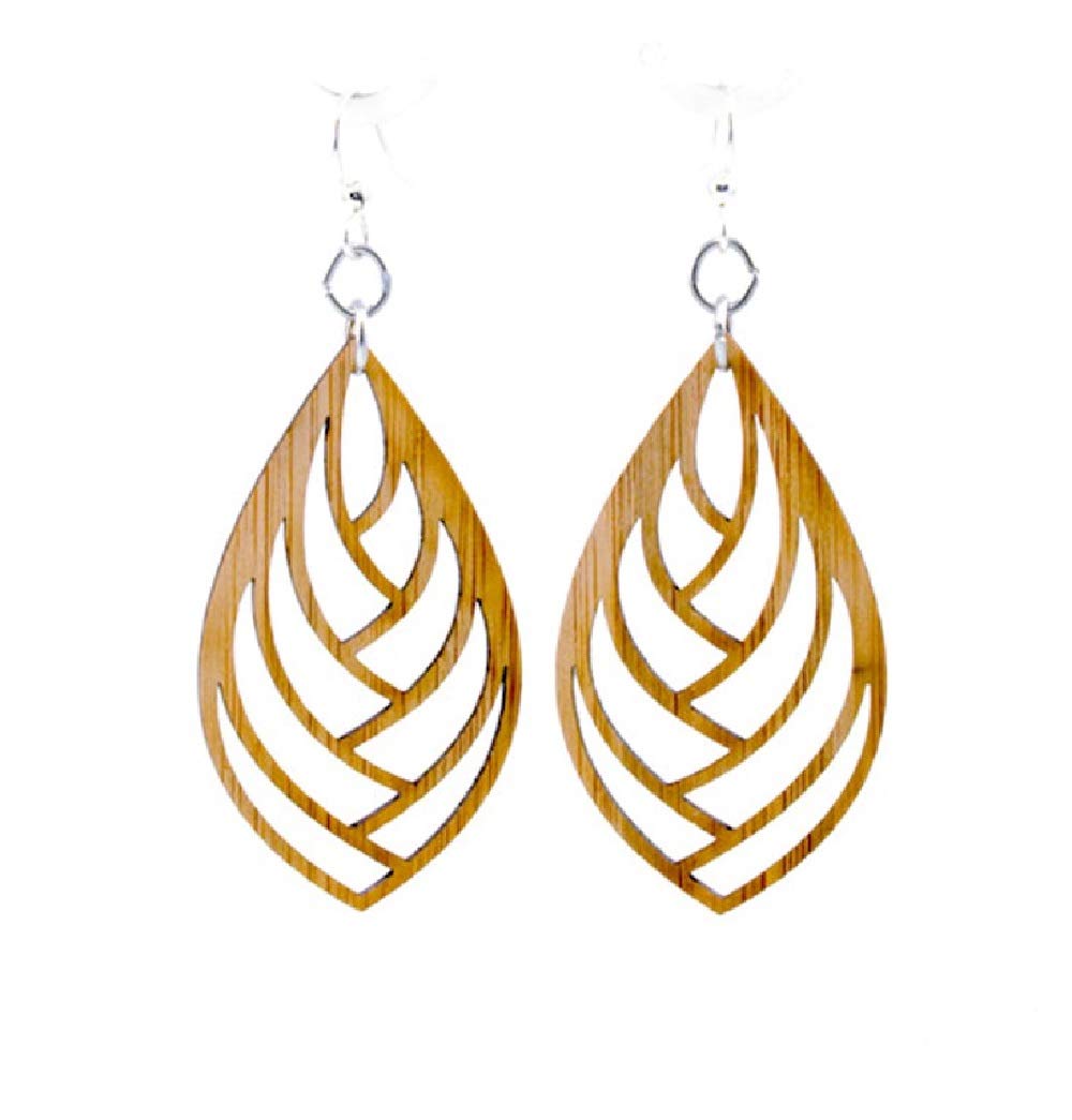 Green Tree Jewelry Embraced Teardrop Laser Cut Bamboo Earrings - Lightweight Dangle Earrings for Women, Handmade Eco-Friendly Wooden Jewelry - Perfect for Boho, Summer, and Casual Outfits