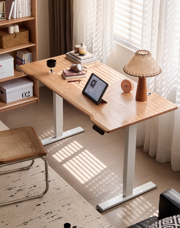 Premium Oak Solid Wood Electric Height Adjustable Standing Desk - Ergonomic Home Office Workstation for Computer & Laptop Use