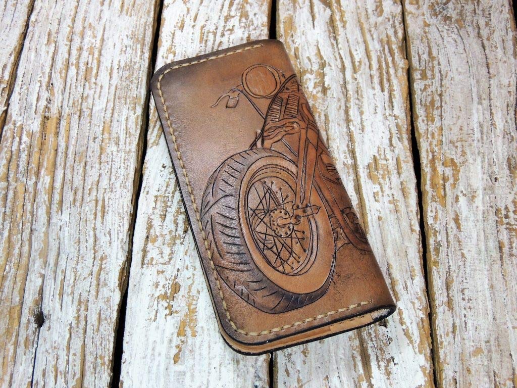 Hand-Carved 3D Genuine Leather Biker Wallet for Men - Custom Personalized Motorcycle Wallet with Unique Hand-Painted Design - Perfect for Riders, Travel & Everyday Use