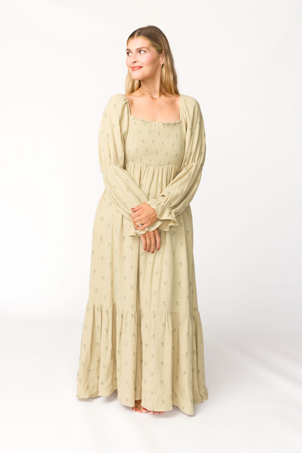 Emerson 100% Cotton Gauze Maxi Dress in Thyme - Bump Friendly Maternity Dress for Pregnancy, Nursing & Postpartum | Comfortable Summer Boho Dress for Beach, Vacation & Casual Wear