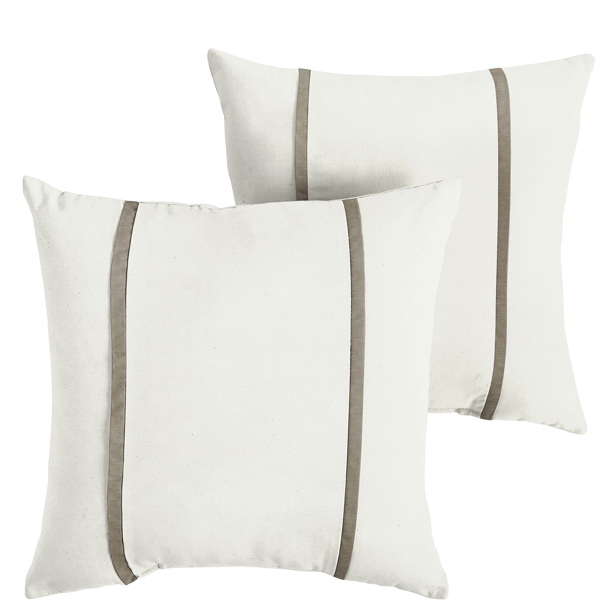 Sorra Home x Sunbrella Indoor Outdoor Square Pillow Covers Set of 2 - Waterproof UV Resistant Natural Ivory & Taupe Canvas Cushion Covers for Patio, Poolside, Deck, and Living Room Decor