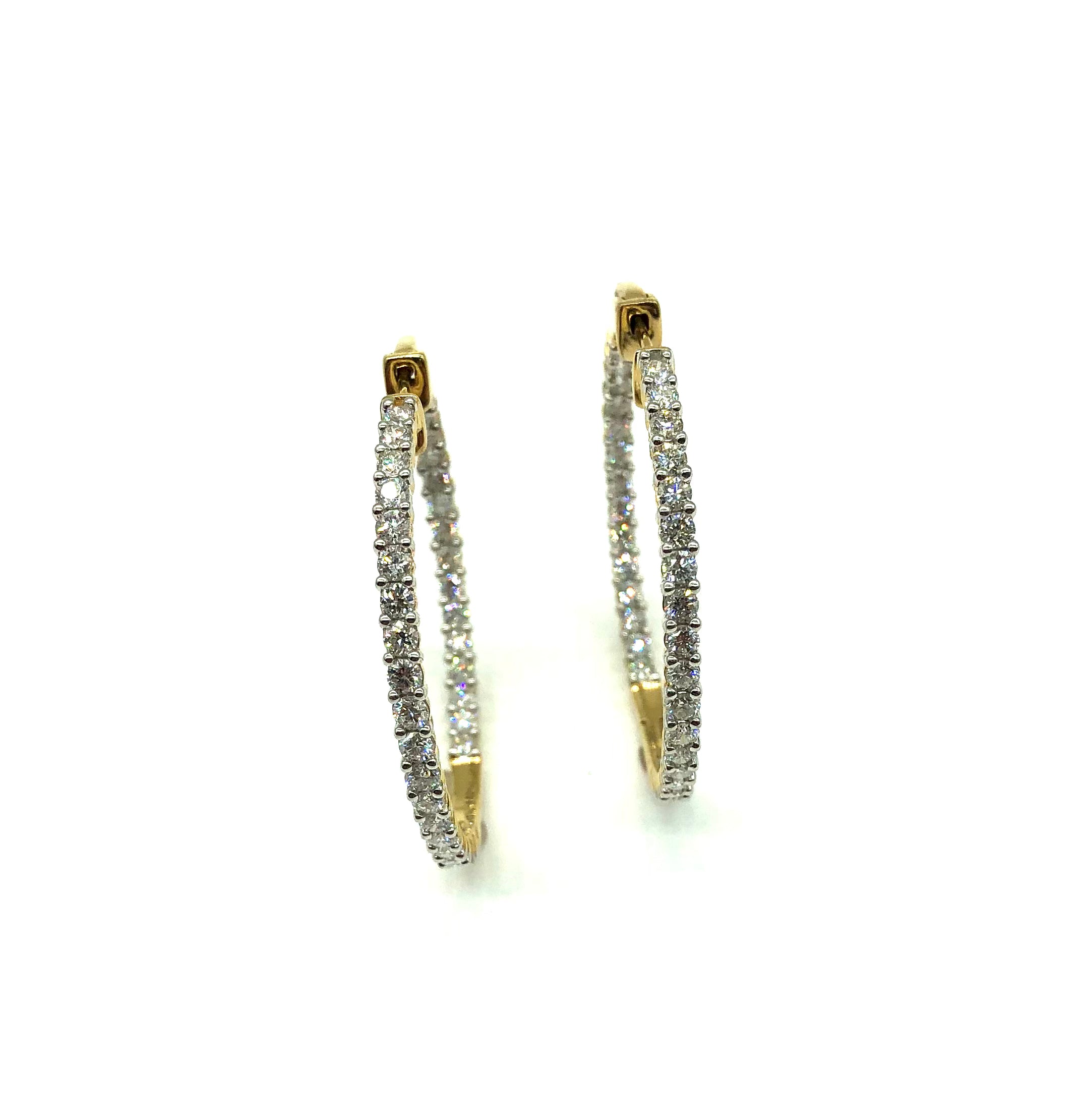 3 Carat Diamond Hoop Earrings for Women - 14K Gold In & Out Hoops - Perfect for Weddings, Parties & Everyday Wear