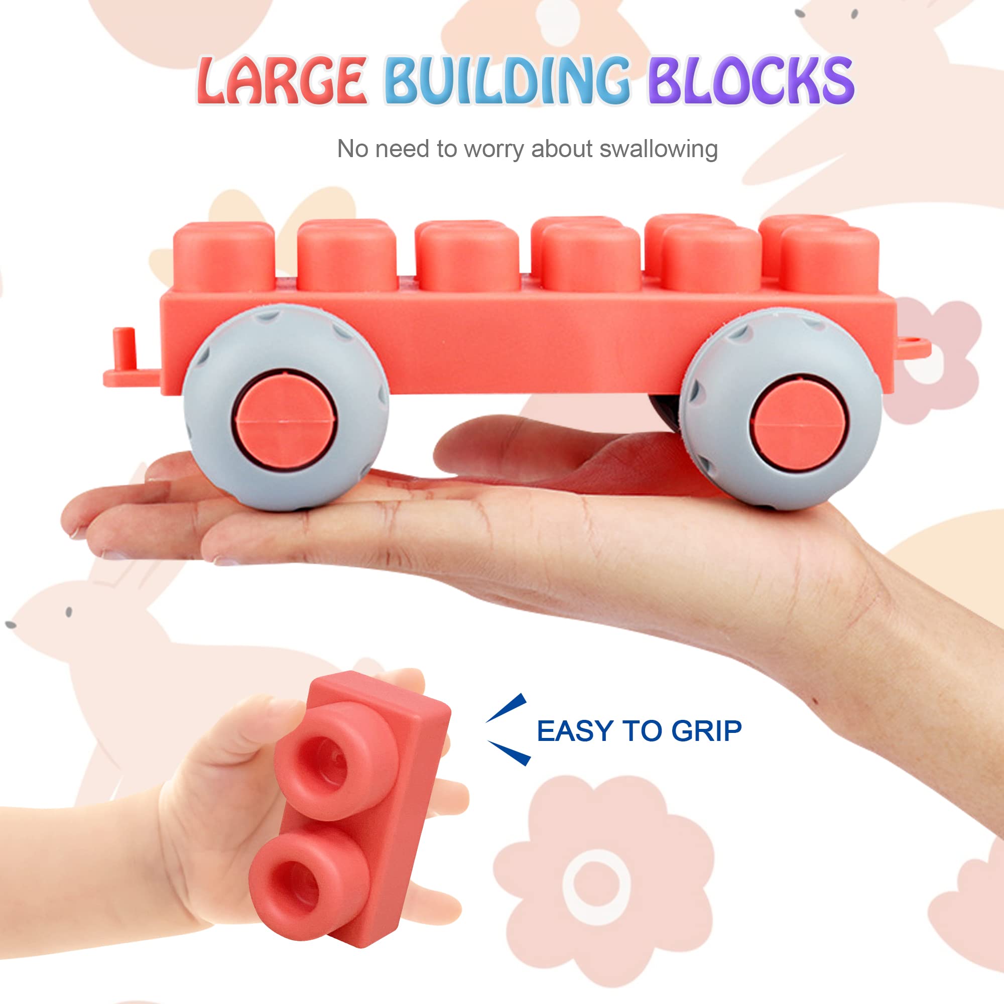 100PCS Soft Rubber Baby Building Blocks Set with Storage Bucket - STEM Educational Toys for Toddlers & Preschool Kids - Sensory Stacking Blocks to Boost Creativity - Perfect for Daycare, Birthday Gifts & Early Learning Activities