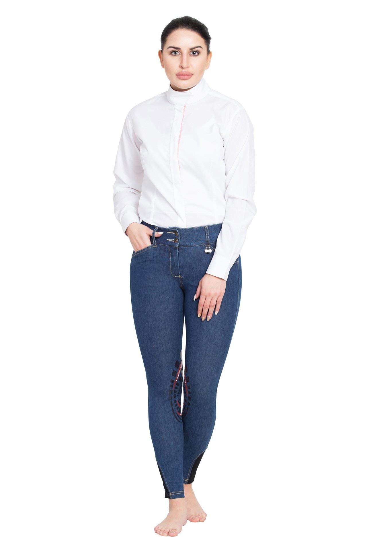 Equine Couture Calabasas Printed Silicon Patch Denim Jeans for Women - Stylish Equestrian Riding Pants for Horseback Riding & Casual Wear