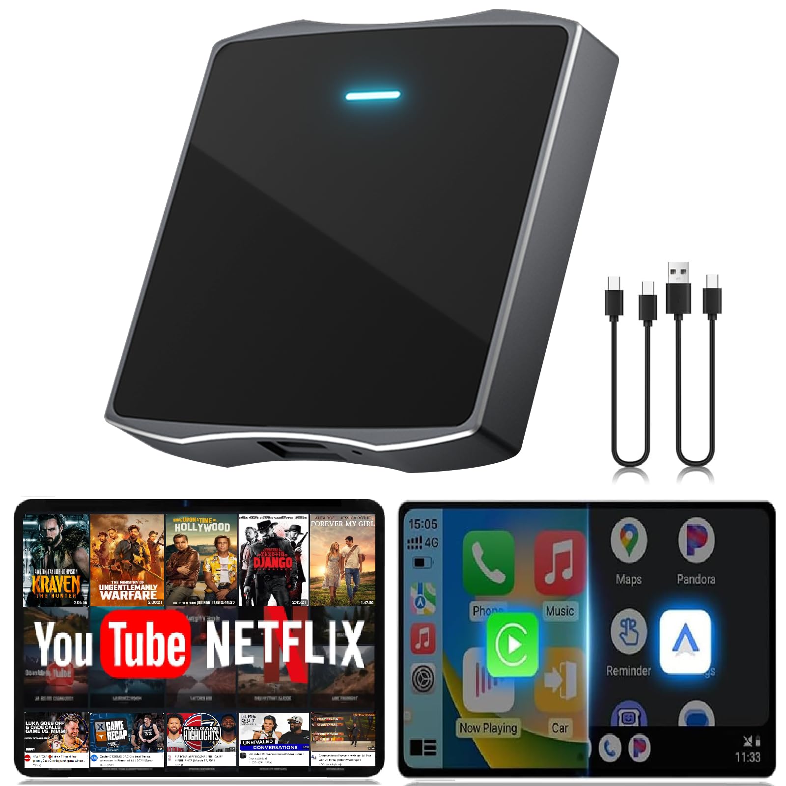 2025 Upgraded Wireless CarPlay Adapter - Plug & Play Apple CarPlay & Android Auto Dongle with Netflix/YouTube Support & TF Card Slot | For Seamless In-Car Entertainment & Navigation