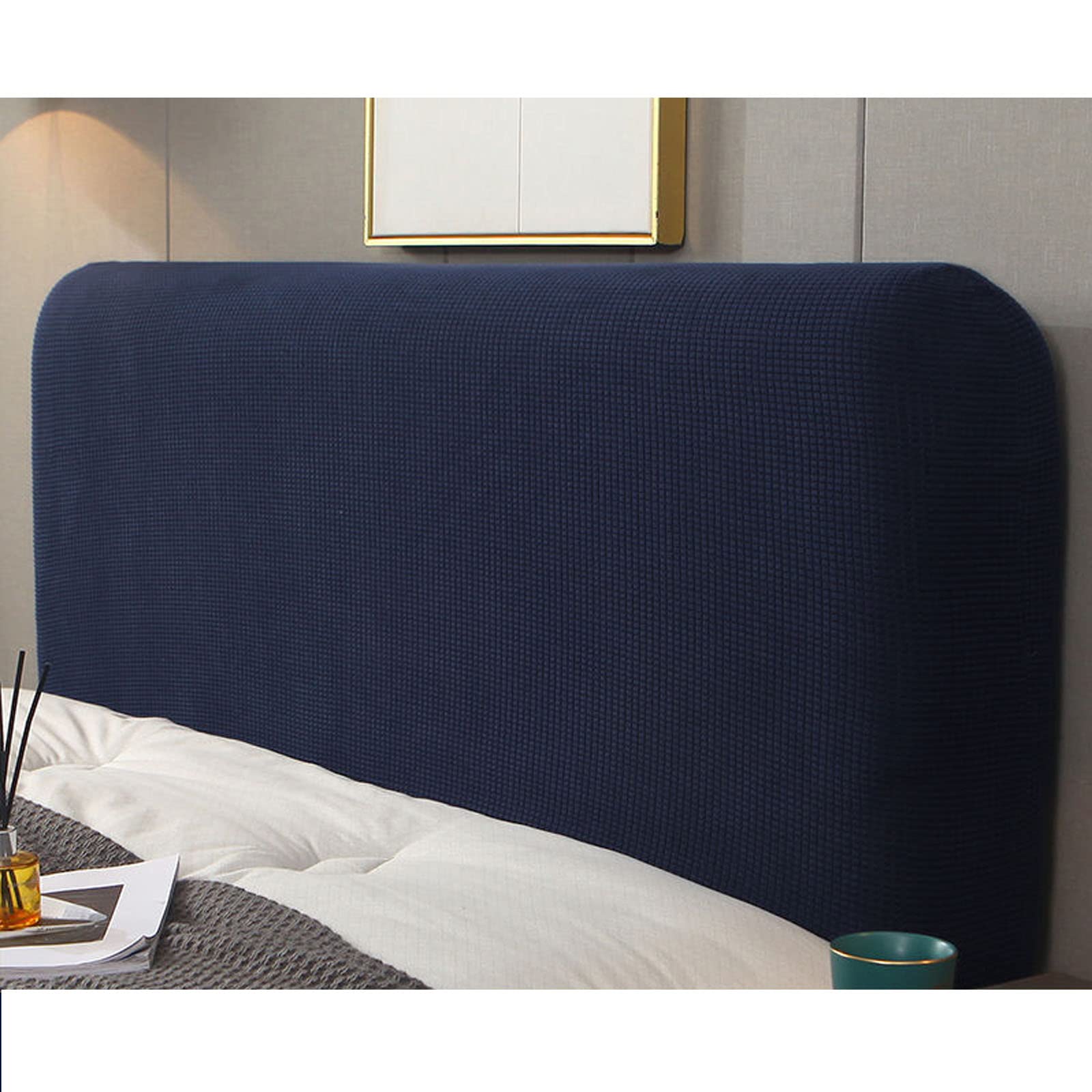 **Jacquard Stretch Bed Headboard Cover - Cal King, Twin, Full, Queen Size - Dustproof Headboard Slipcover for Bedroom Décor (Navy Blue, Queen: 150cm/59in) - Perfect for Home, Hotel, and Dorm Room Upgrades**