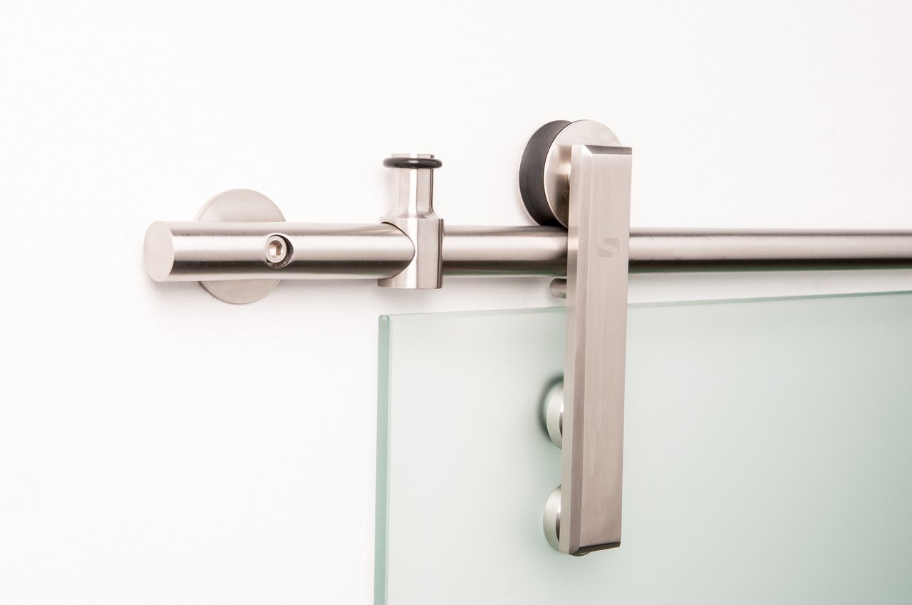 Gallant GF Series 6ft Stainless Steel Sliding Barn Door Hardware for Glass Doors - Contemporary Brushed Satin Finish - Perfect for Modern Homes, Offices & Loft Spaces