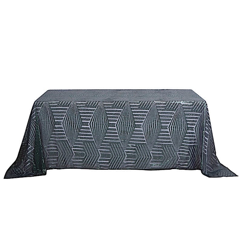 90x132 Inch Sparkling Sequin Geometric Tulle Tablecloth - Elegant Rectangular Wedding, Party, and Banquet Decor