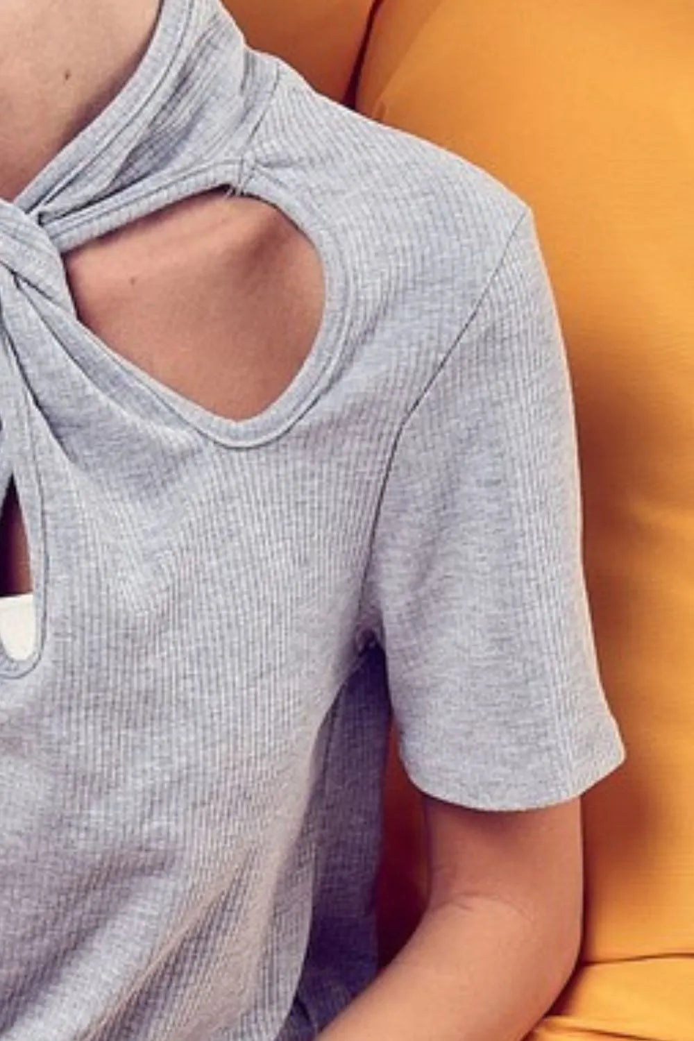 BiBi Soft Rib Knit Twist Neck Detailed Top - Women's Stylish Casual Blouse for Everyday Wear & Layering