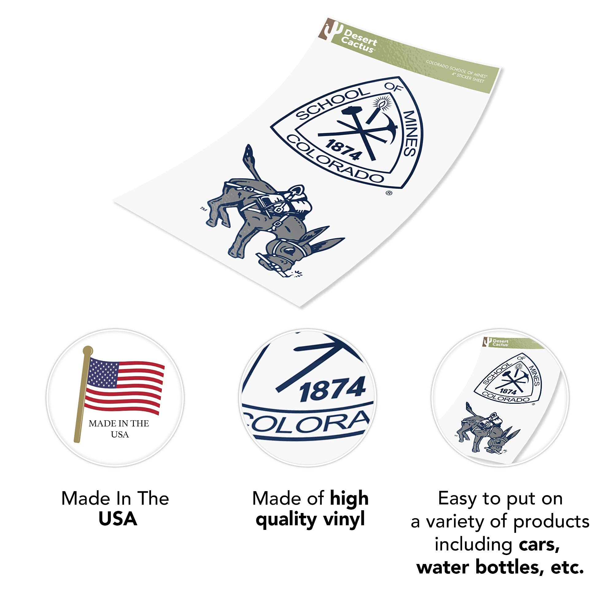 Colorado School of Mines Orediggers Vinyl Decal Sticker Set - 4 Inch Waterproof Laptop, Water Bottle, Car & Scrapbook Decals - Perfect for School Spirit, College Pride & Fan Accessories (Set of 4)