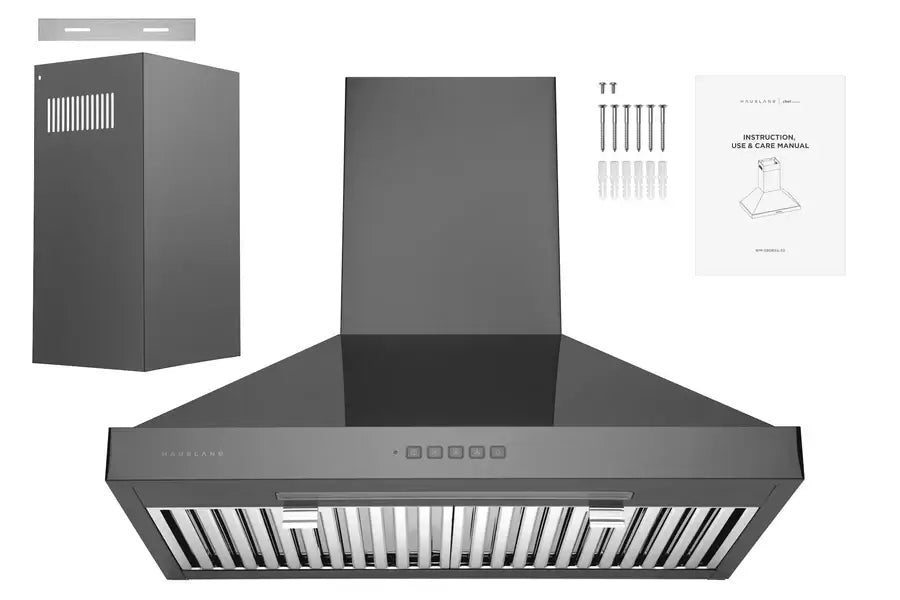 Hauslane Chef 30 Inch Convertible Black Stainless Steel Wall Mount Range Hood - WM 590BSS 30 - Powerful Kitchen Ventilation for Smoke & Odor Removal - Perfect for Home Cooking & Grilling