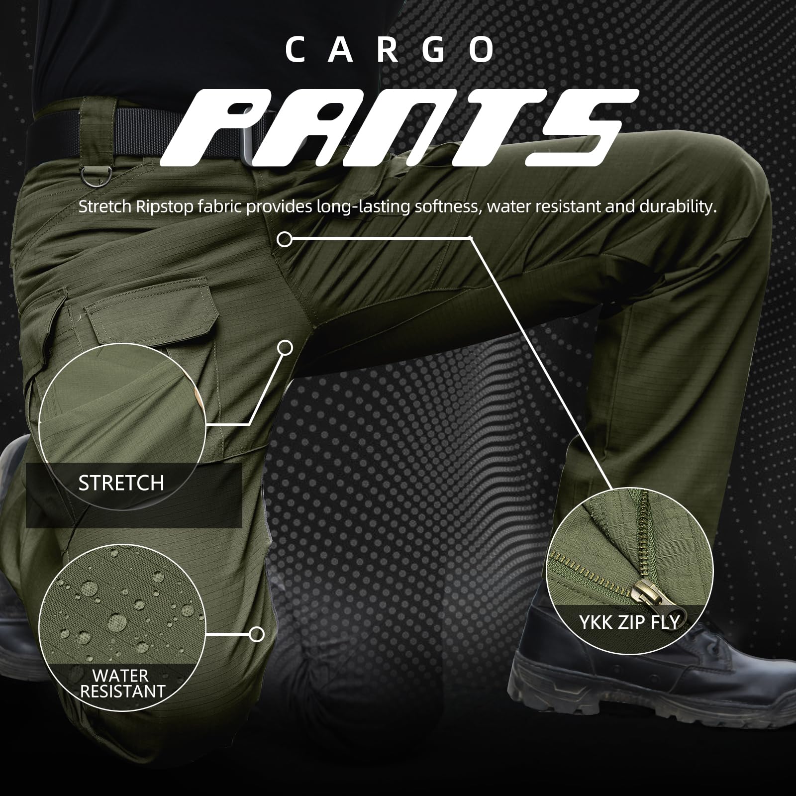 Men's Stretch Tactical Pants - Water Resistant Ripstop Cargo Pants for Outdoor, Work & Hiking | Lightweight EDC Tactical Trousers for Camping, Hunting & Everyday Wear