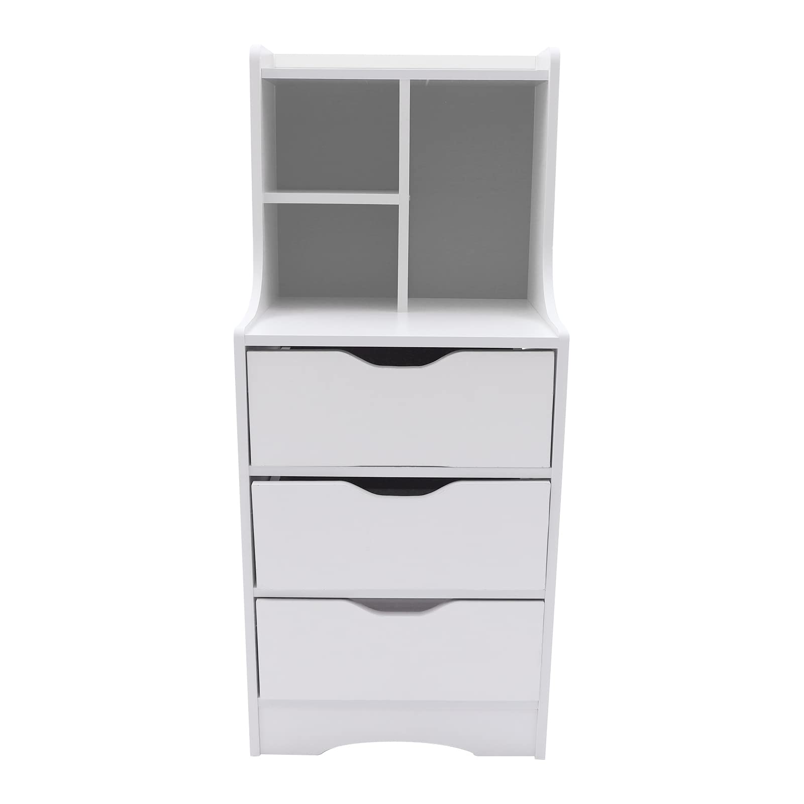 3-Drawer White Bedside Table with Open Shelf - Compact Nightstand, Bedroom Storage Cabinet Organizer - Perfect for Small Spaces, Apartment Living & Home Office Organization