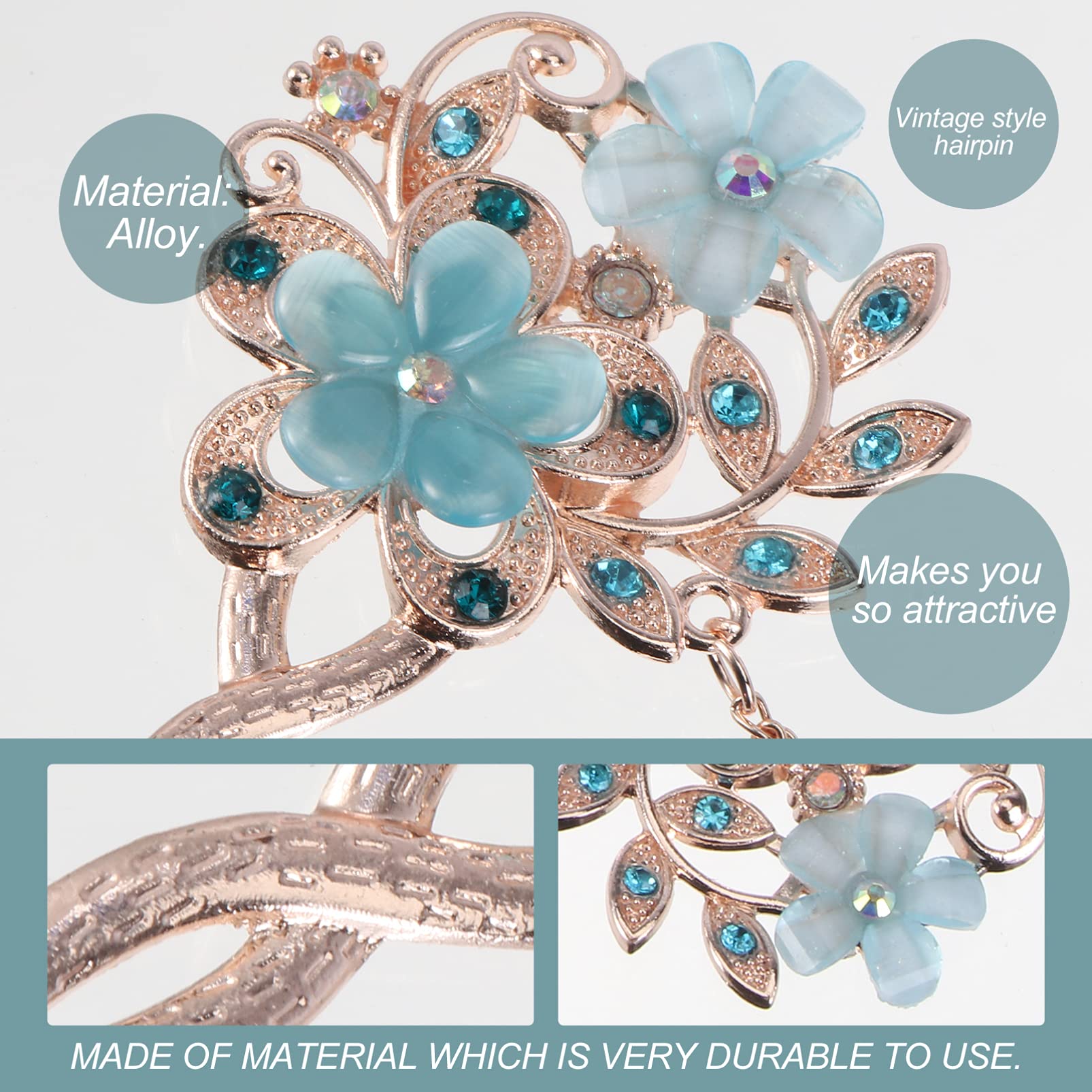 Beaupretty Rhinestone Flower Hair Stick - Vintage Chinese Hairpin with Tassels - 3PCS Hair Styling Accessories for Weddings, Parties & Traditional Hairstyles