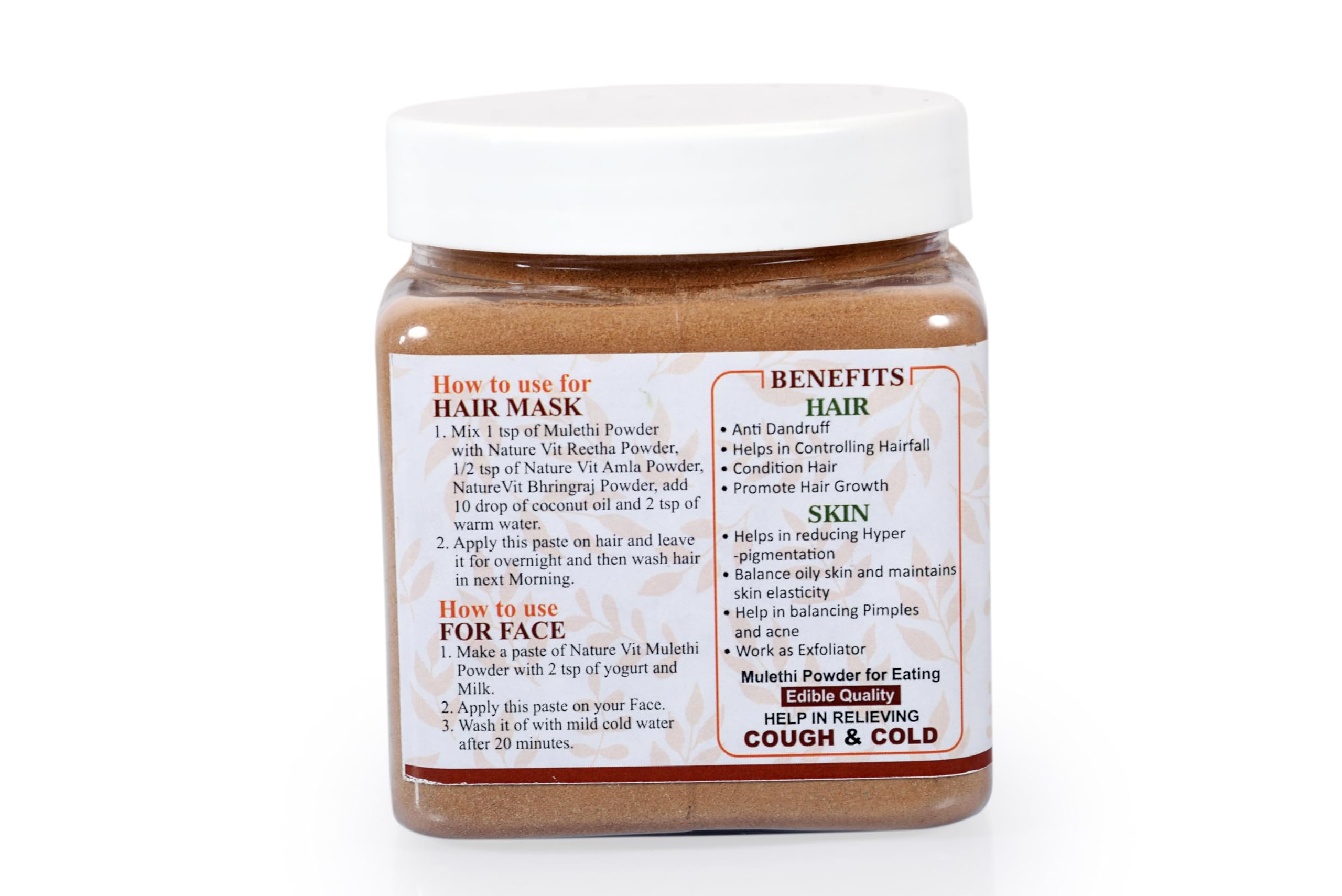 NatureVit Mulethi Powder (Yashtimadhu/Licorice) 250g Jar - Organic Face & Hair Care, Edible Supplement | Skin Brightening, Acne Treatment, Hair Growth | Natural Preservative-Free for DIY Beauty & Wellness