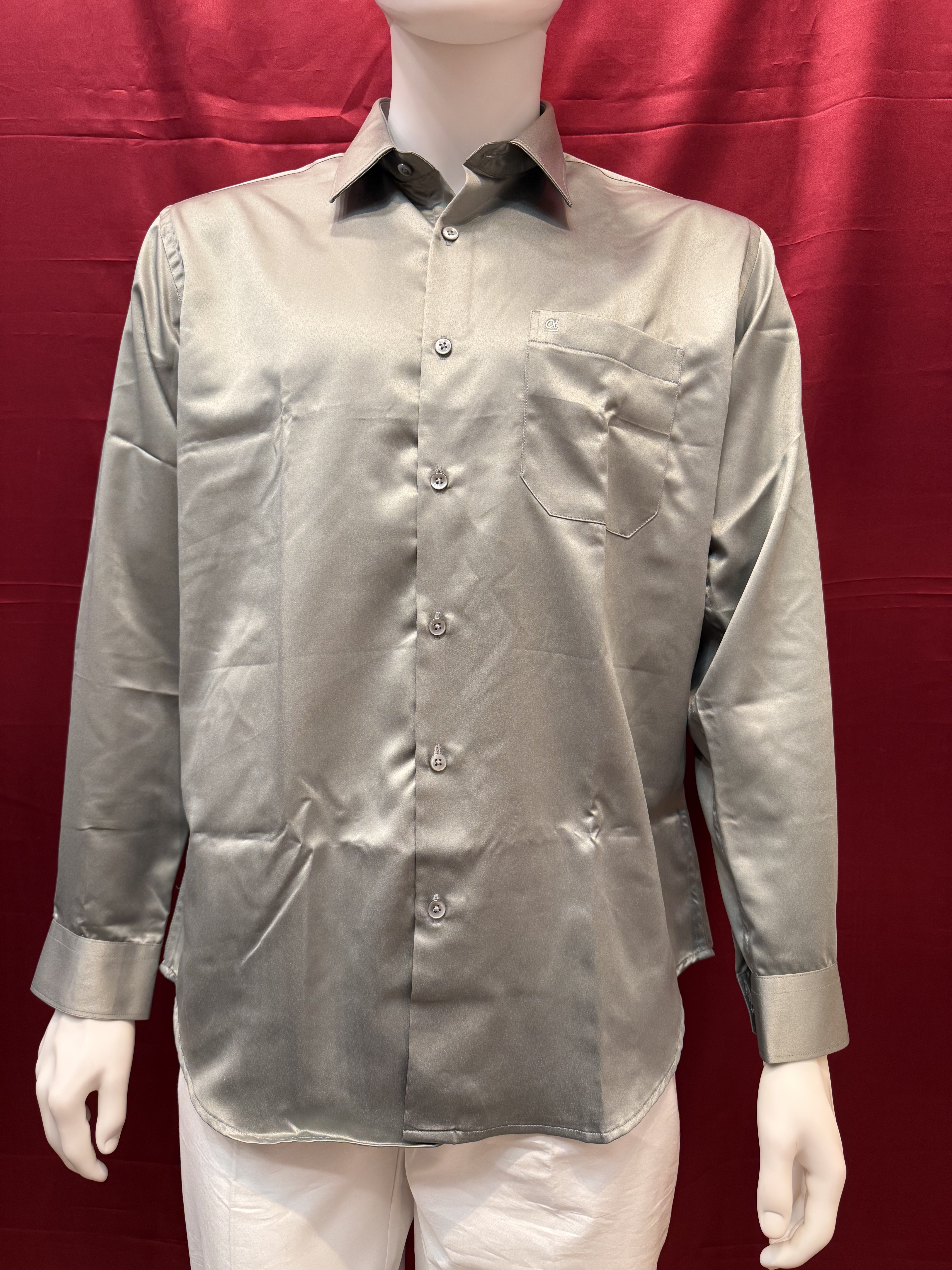 Premium Gray Silk Long Sleeve Shirt for Men - Elegant Formal Wear & Business Attire for Office, Weddings & Special Occasions
