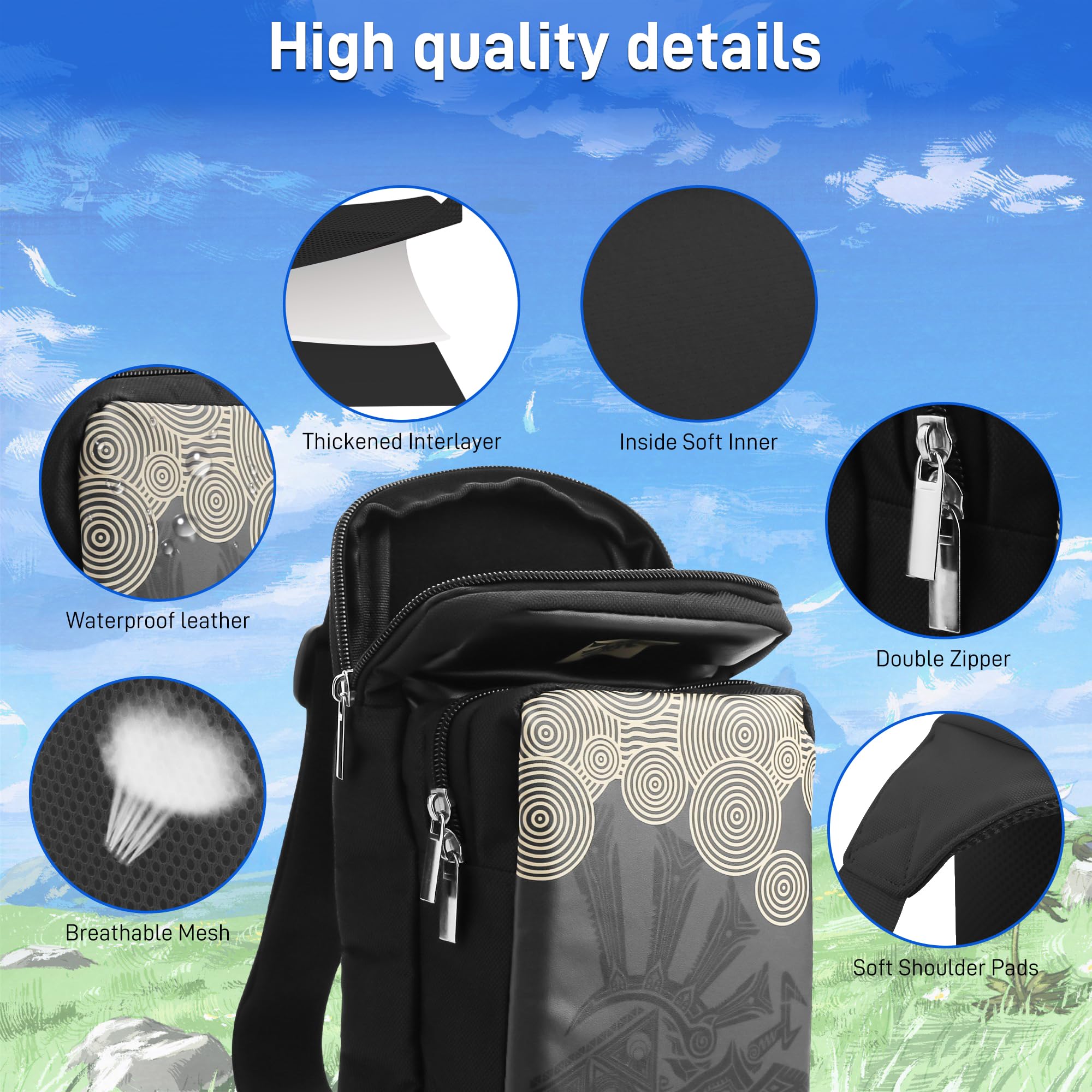 Premium GLDRAM Zelda Travel Carrying Bag for Nintendo Switch/Lite/OLED - Portable Crossbody Sling Backpack with 12 Game Card Slots, Retractable Shoulder Strap & 2 Thumb Caps - Perfect for Tears of the Kingdom Gaming & Travel Accessories (Ideal for Commuting, Gaming Events & Outdoor Adventures)