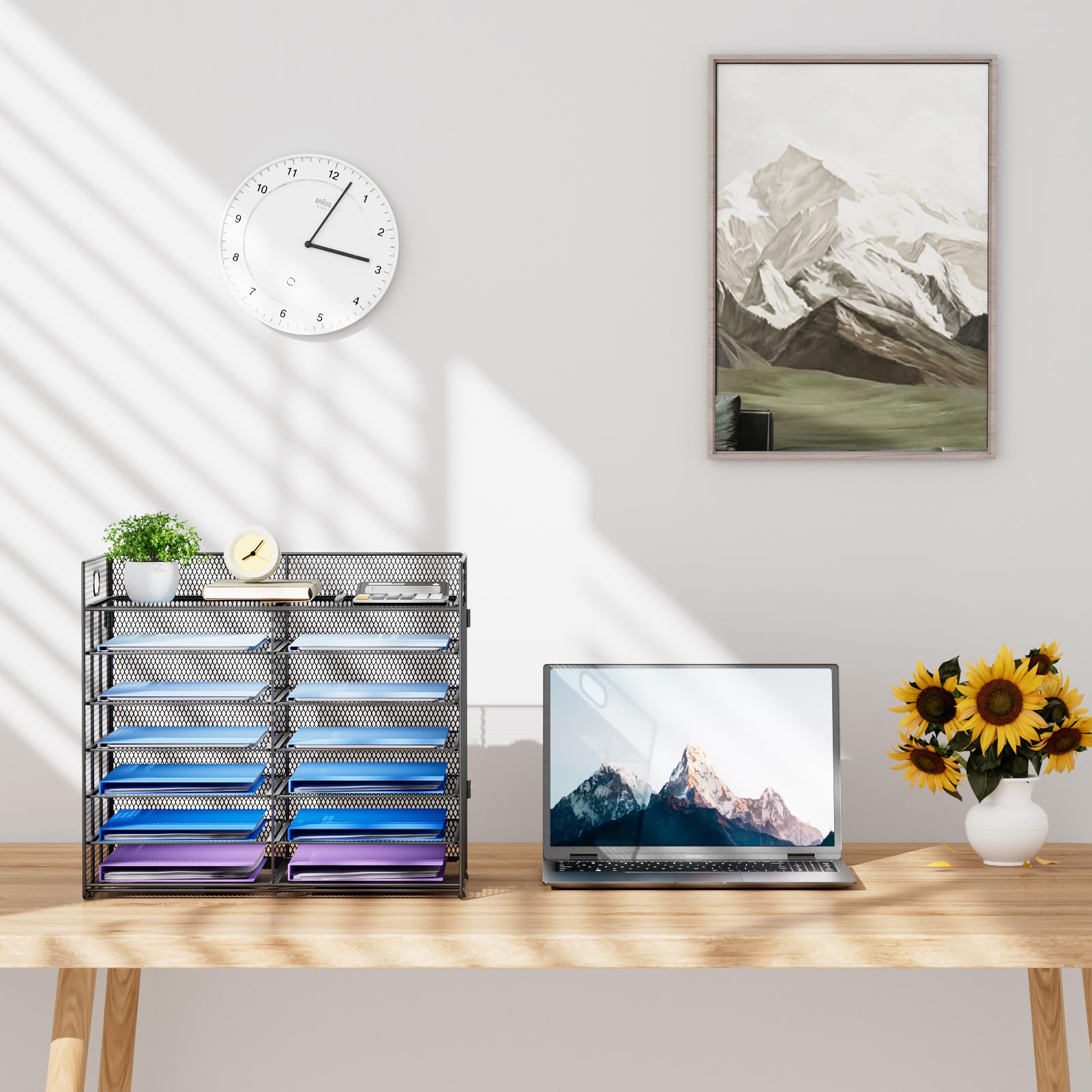 Lavatino 7-Tier Mesh Paper Organizer - Desktop File Sorter Tray with Handle for Office, Classroom & Home | Perfect for Mail, Documents & Office Supplies (Black)