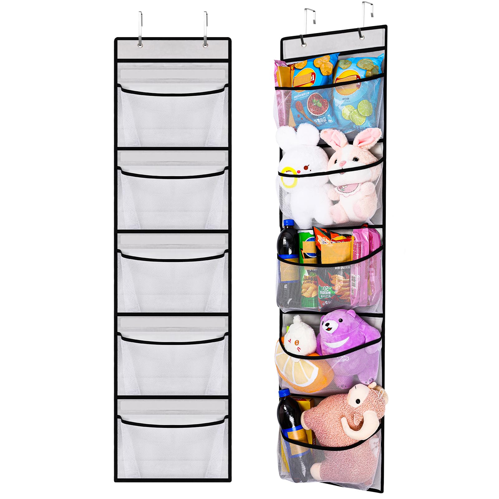 Over the Door Hanging Shelves with 5 Mesh Pockets - 2 Pack Closet Organizer for Bathroom, Bedroom & Closet Storage - Perfect for Weekly Clothes Organization & Space Saving